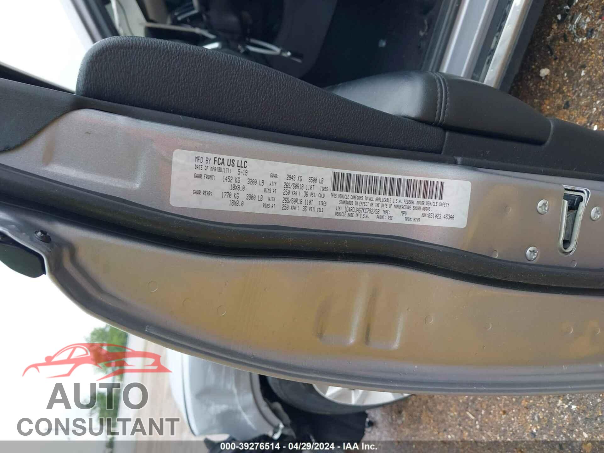 DODGE DURANGO 2019 - 1C4RDJAG7KC792758