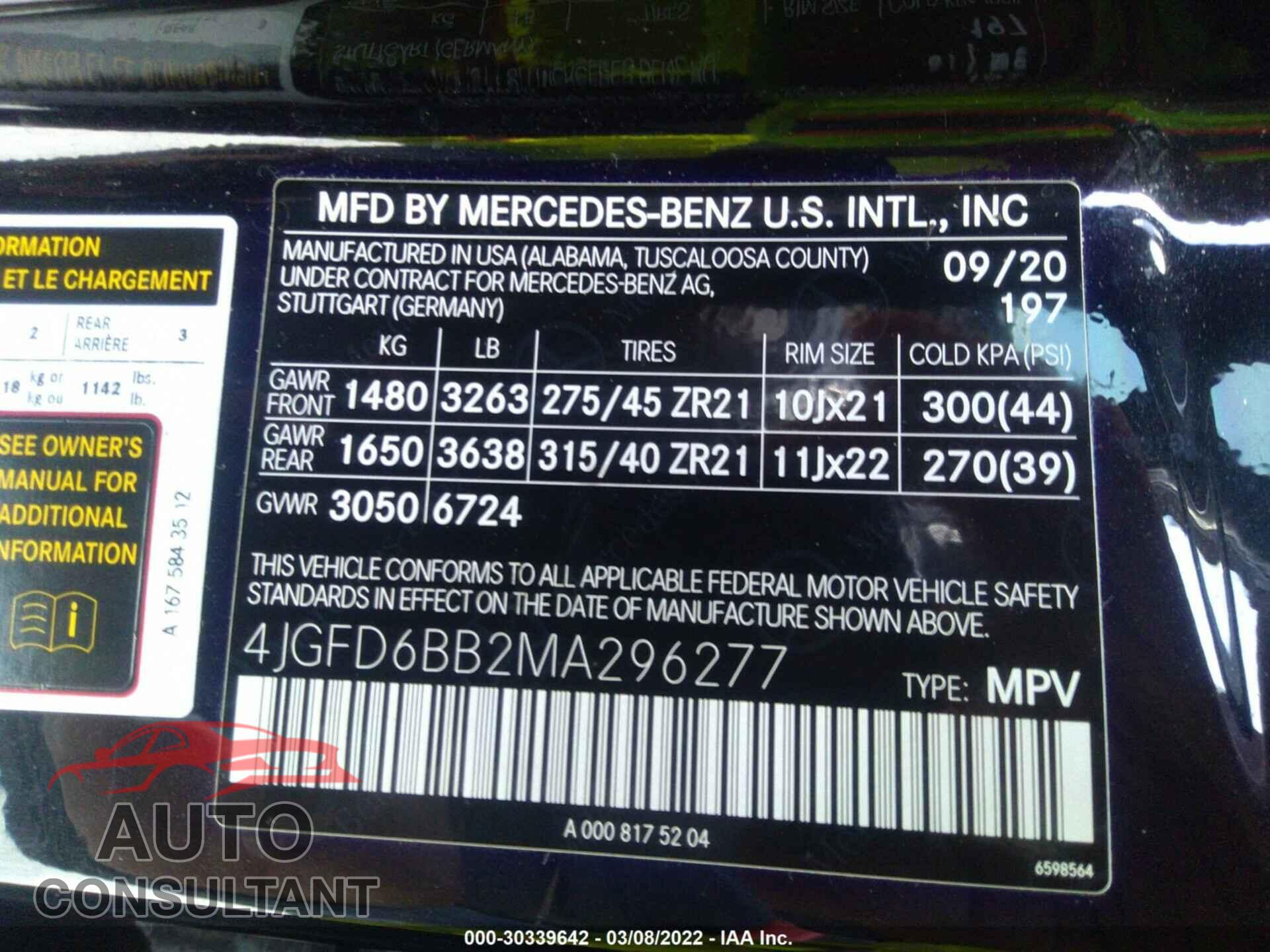 MERCEDES-BENZ GLE 2021 - 4JGFD6BB2MA296277