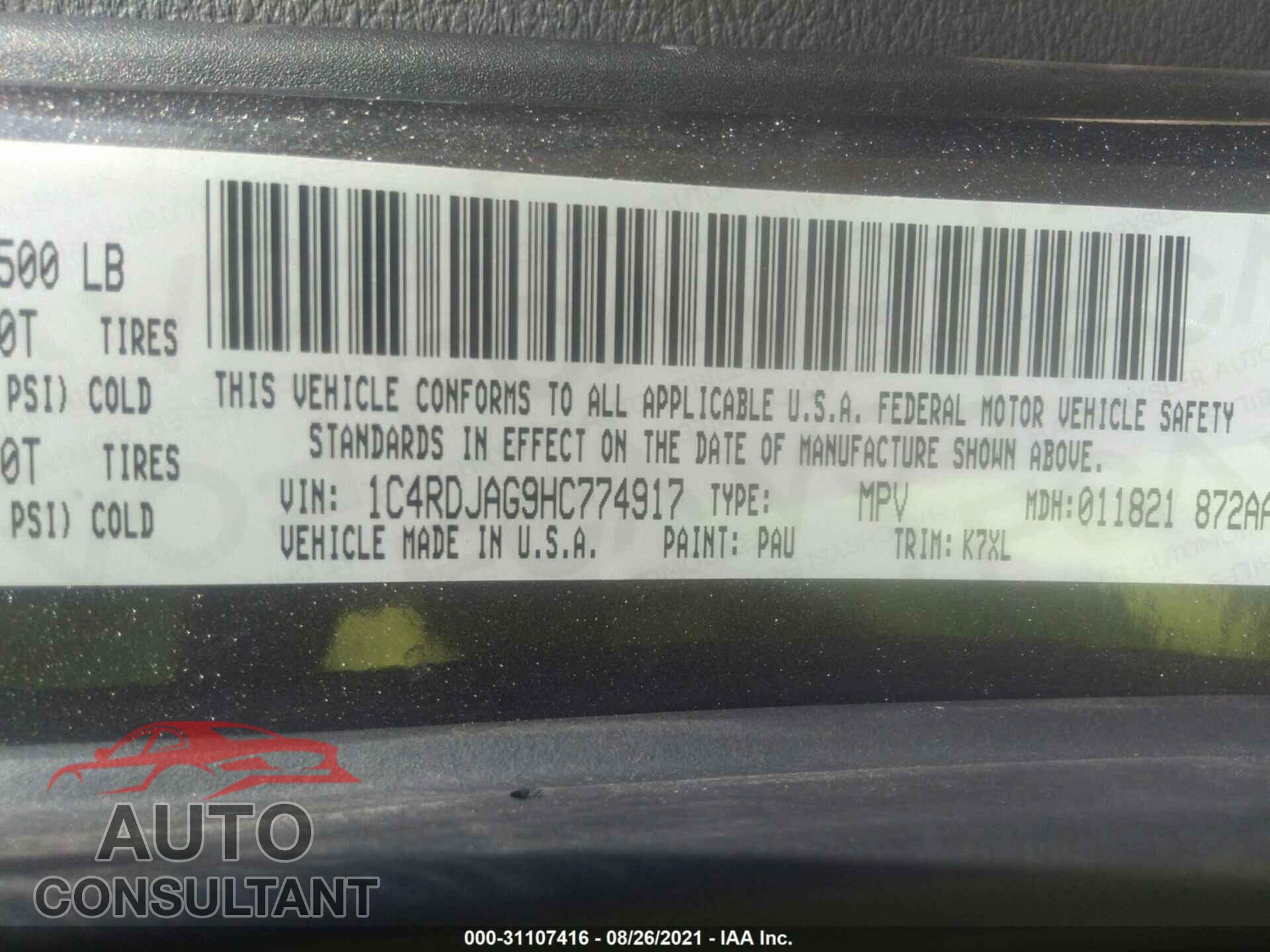 DODGE DURANGO 2017 - 1C4RDJAG9HC774917