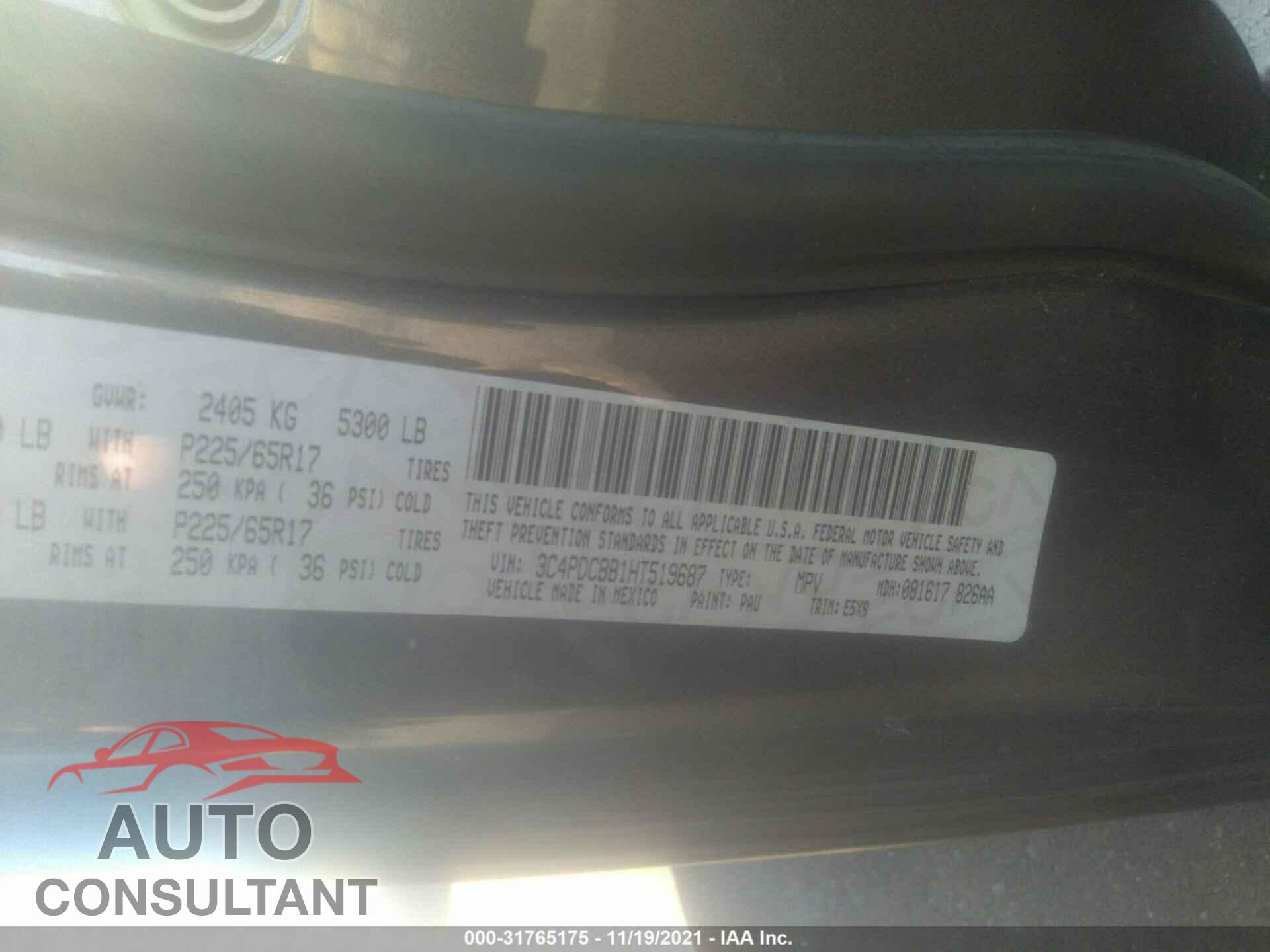 DODGE JOURNEY 2017 - 3C4PDCBB1HT519687