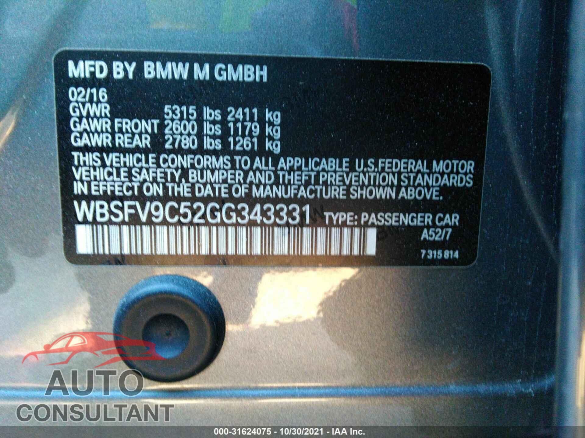 BMW M5 2016 - WBSFV9C52GG343331