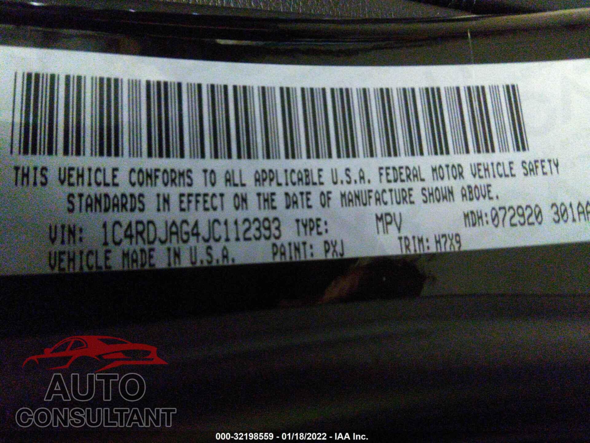 DODGE DURANGO 2018 - 1C4RDJAG4JC112393