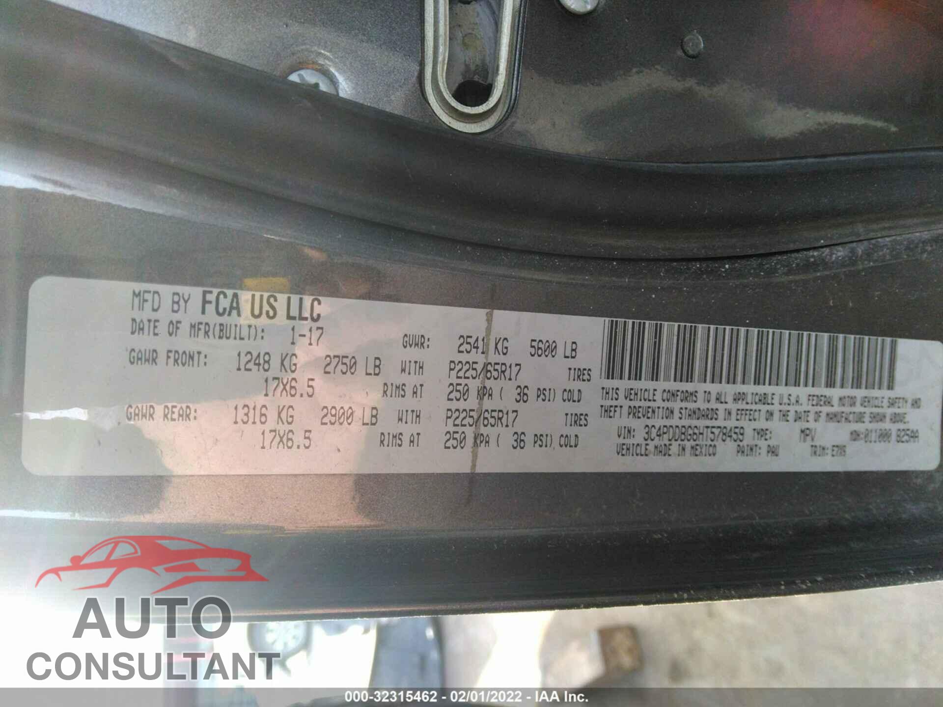 DODGE JOURNEY 2017 - 3C4PDDBG6HT578459