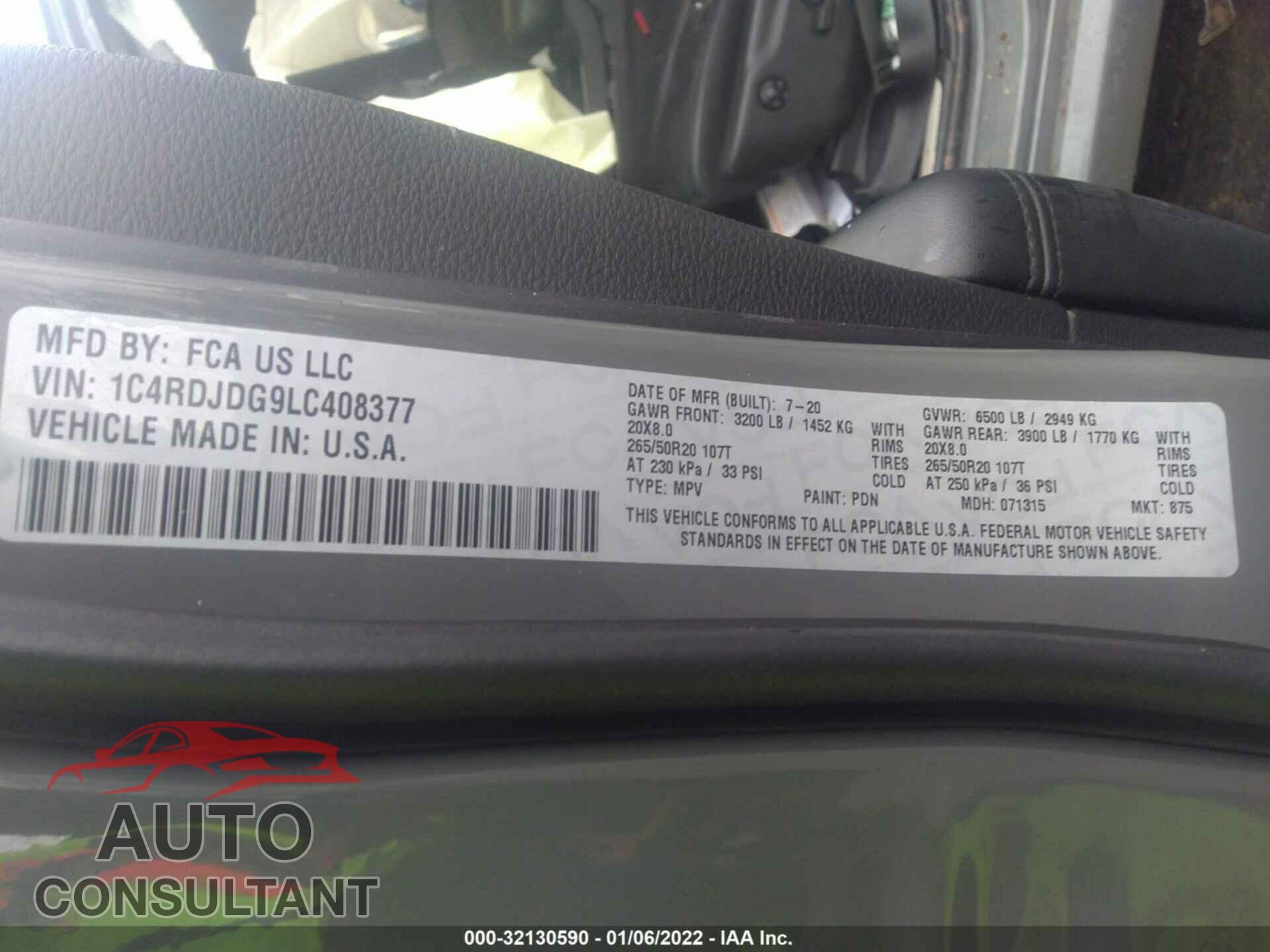 DODGE DURANGO 2020 - 1C4RDJDG9LC408377