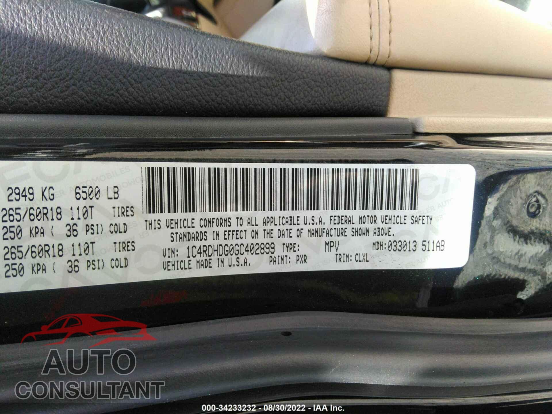 DODGE DURANGO 2016 - 1C4RDHDG0GC402899