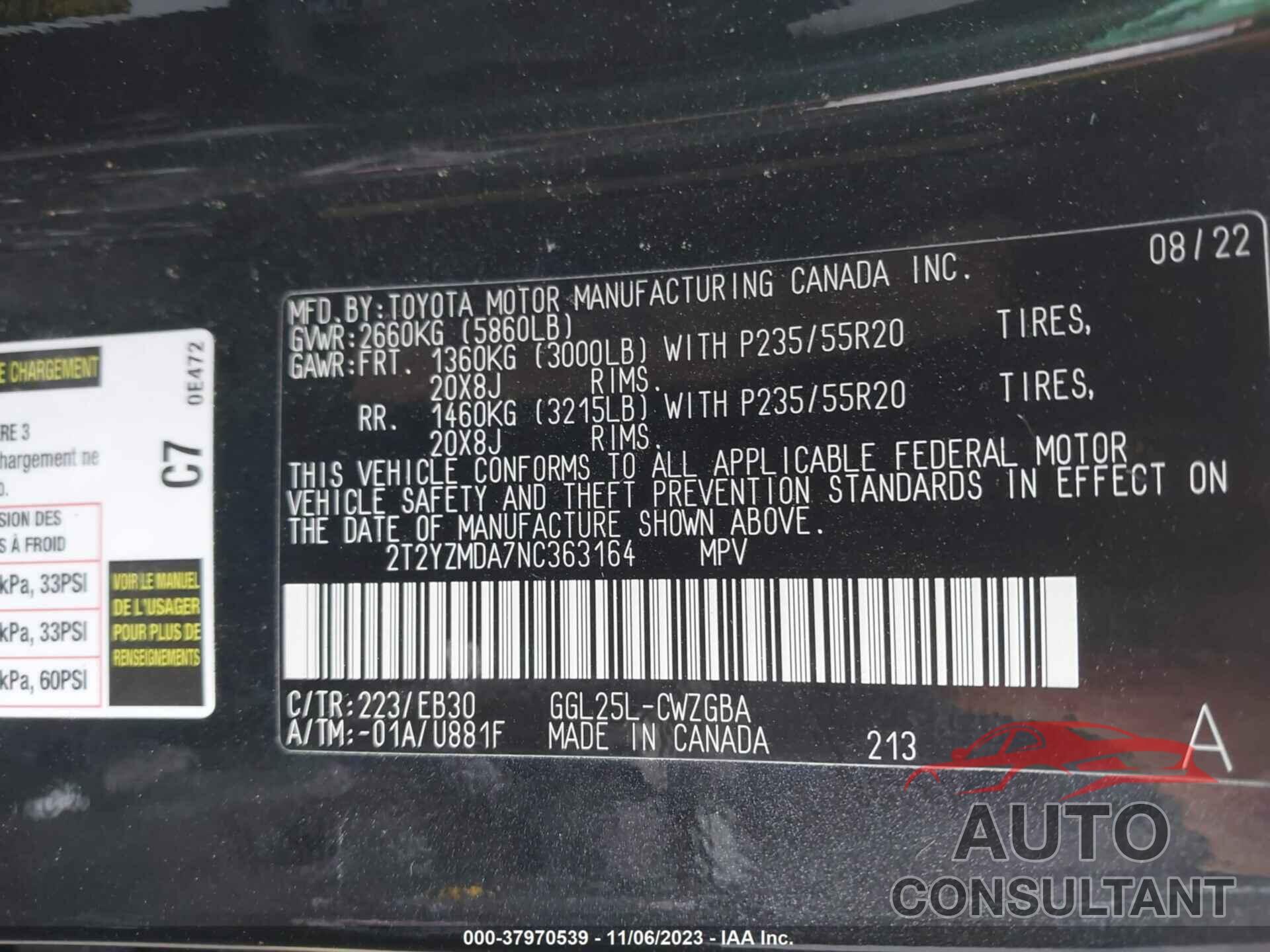 LEXUS RX 350 2022 - 2T2YZMDA7NC363164