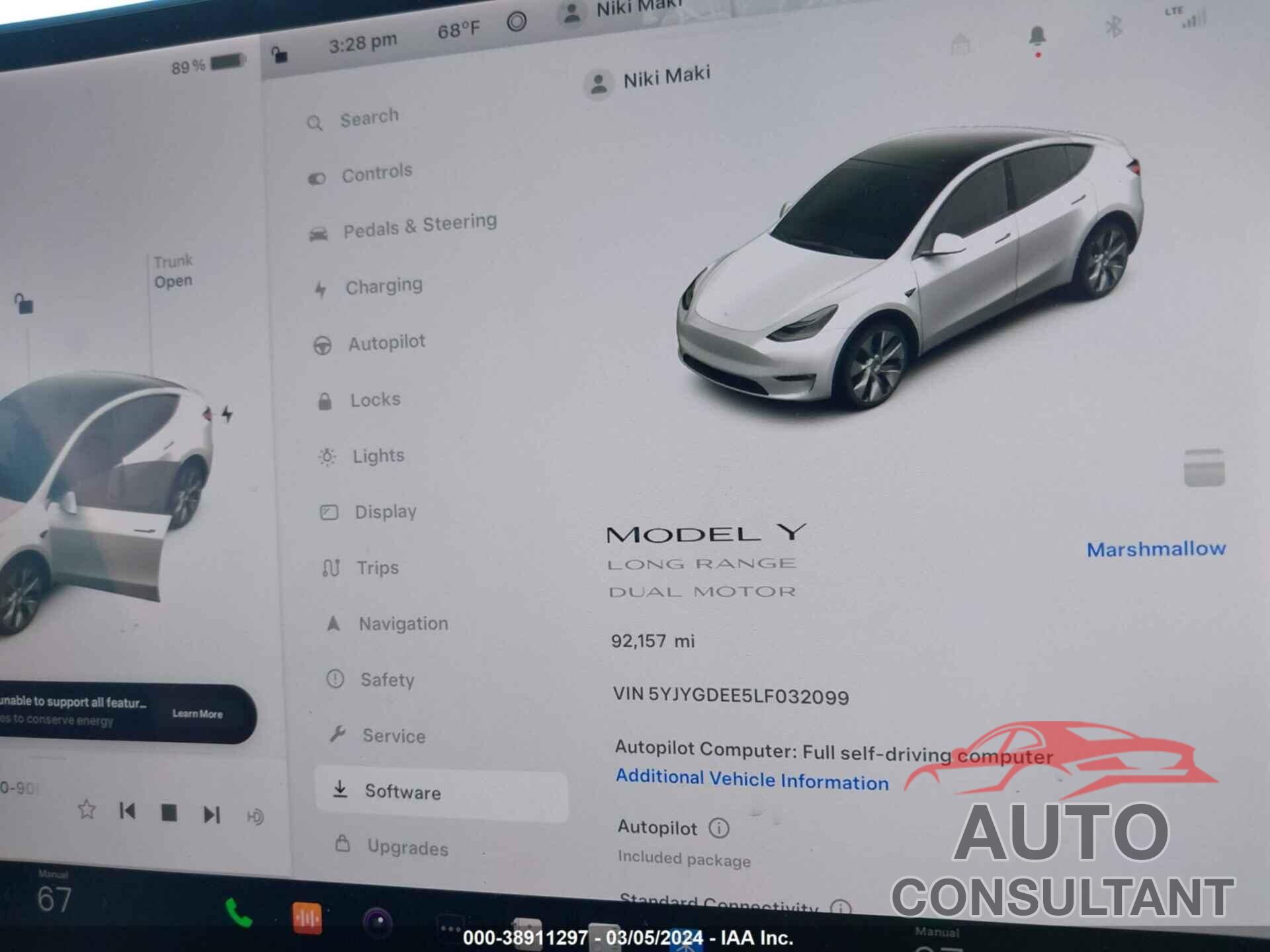 TESLA MODEL Y 2020 - 5YJYGDEE5LF032099