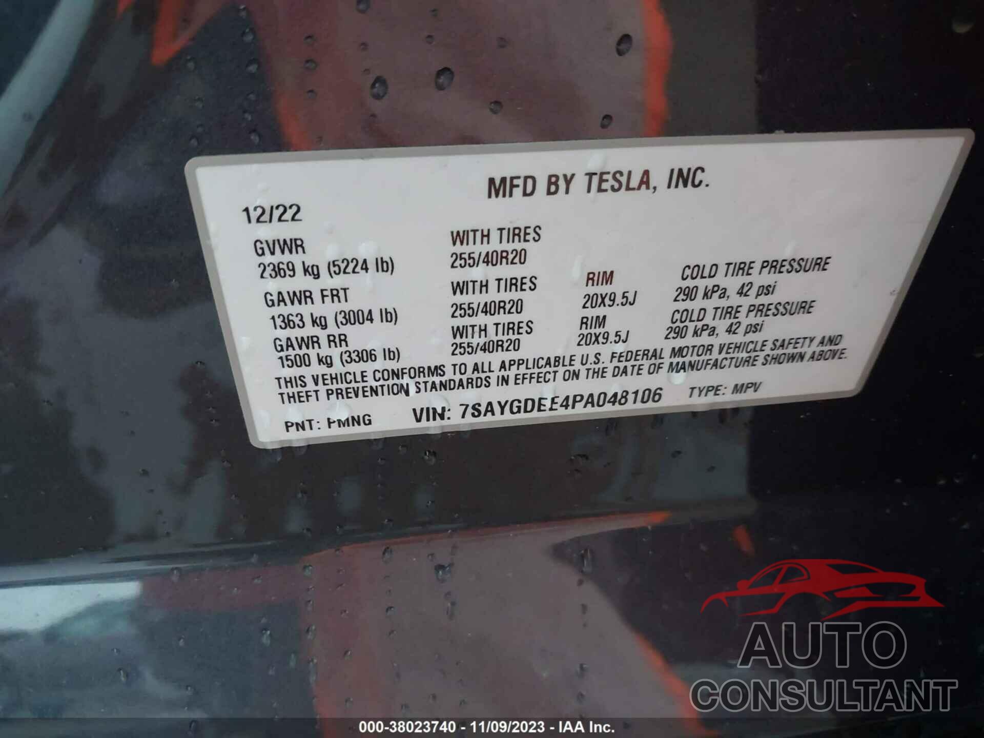 TESLA MODEL Y 2023 - 7SAYGDEE4PA048106