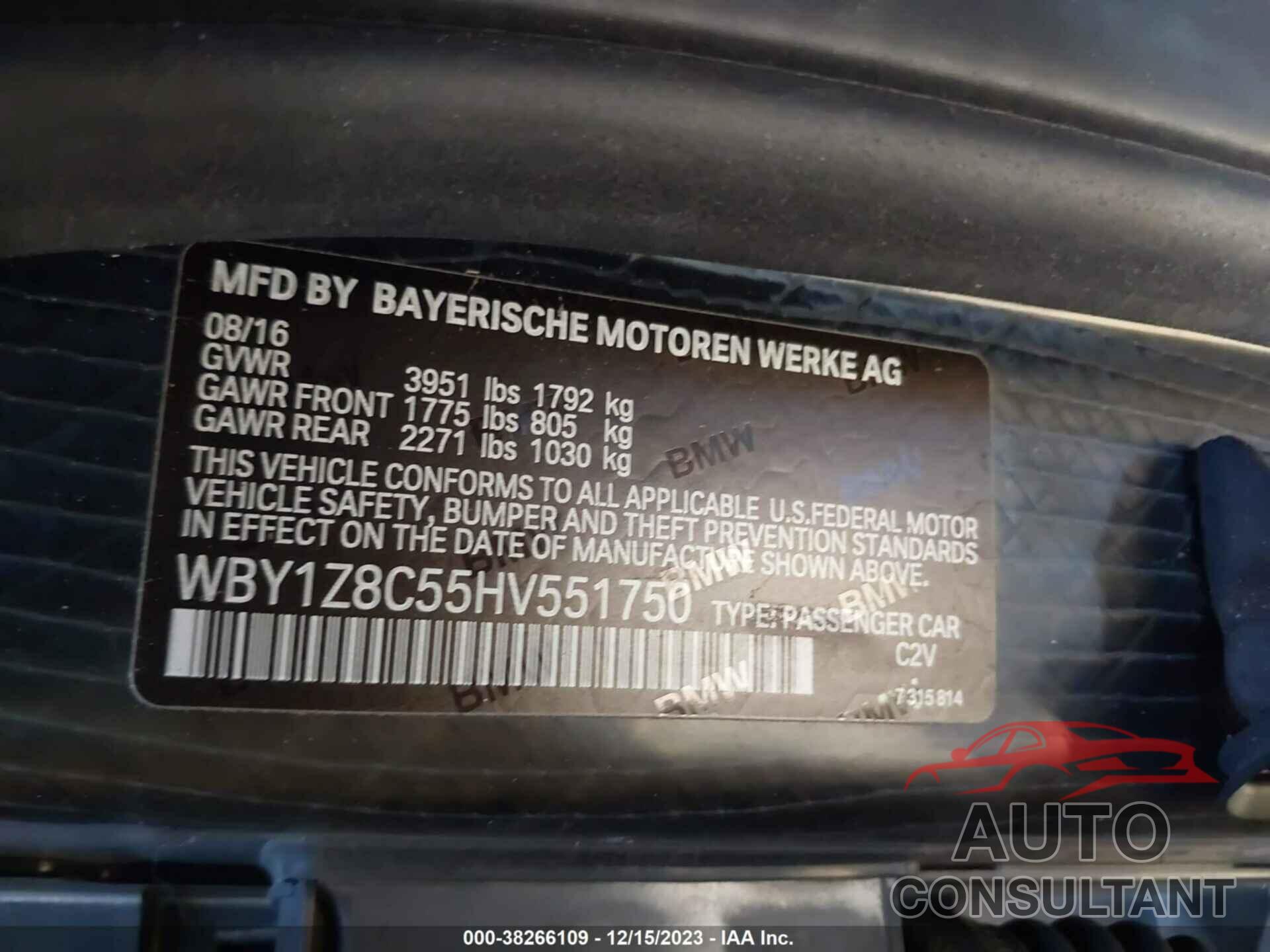 BMW I3 2017 - WBY1Z8C55HV551750