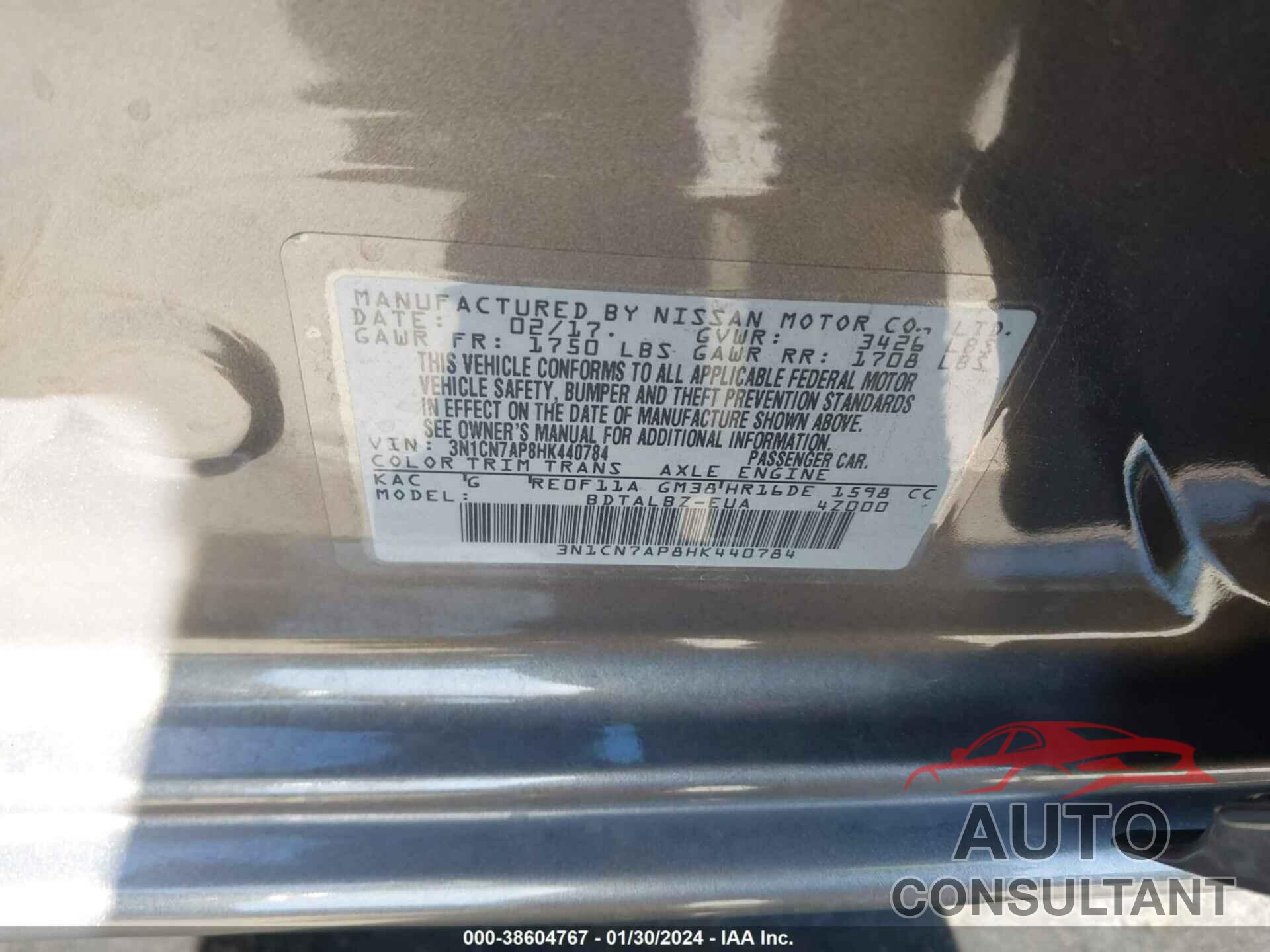 NISSAN VERSA 2017 - 3N1CN7AP8HK440784