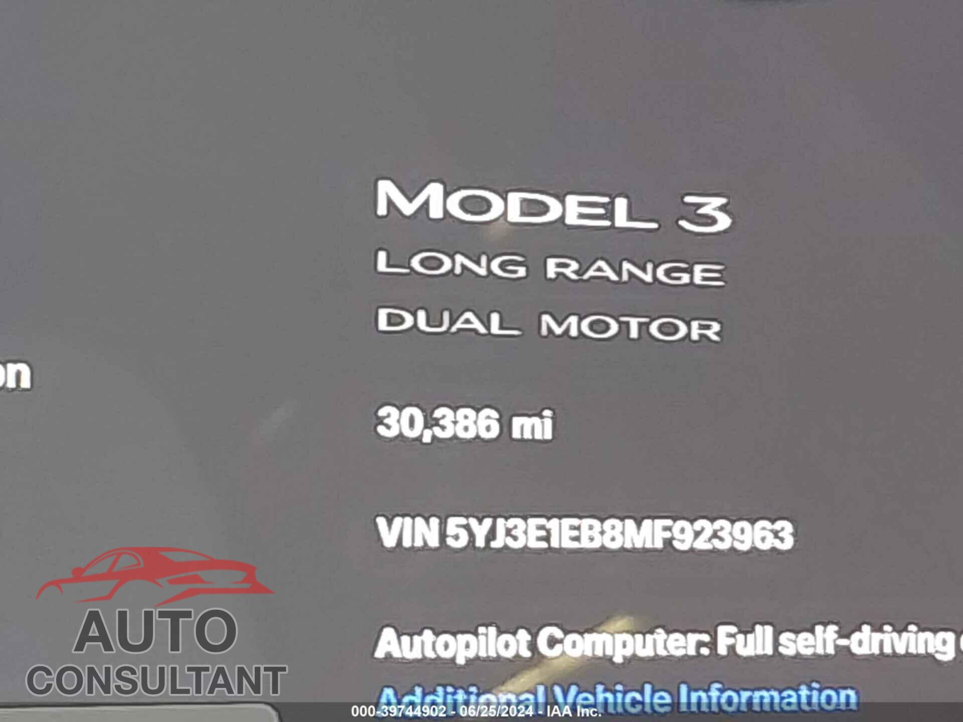 TESLA MODEL 3 2021 - 5YJ3E1EB8MF923963