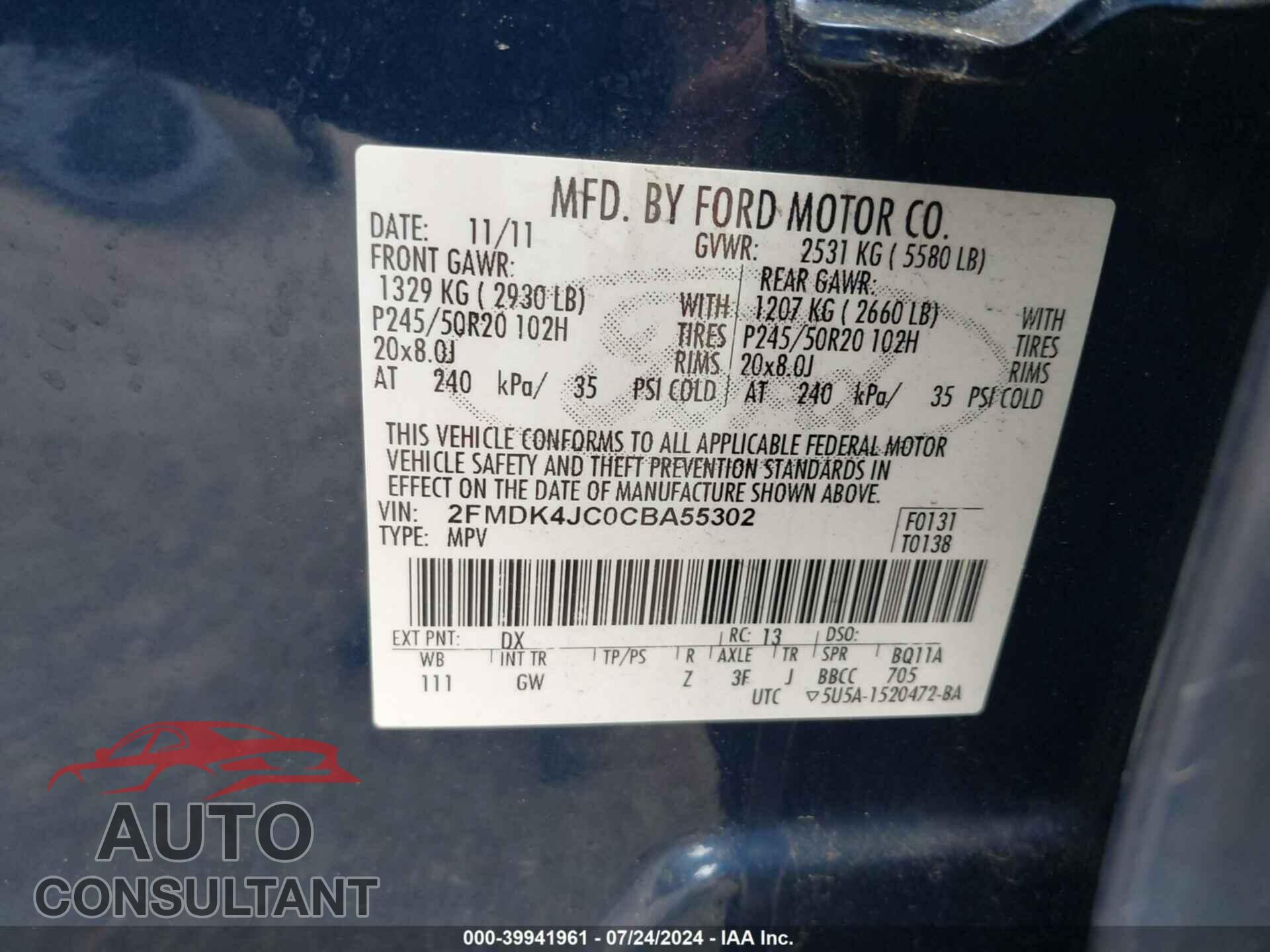 FORD EDGE 2012 - 2FMDK4JC0CBA55302