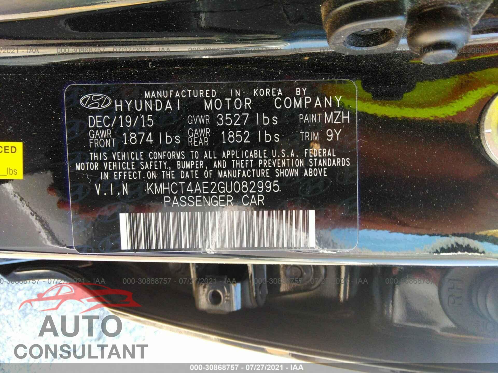 HYUNDAI ACCENT 2016 - KMHCT4AE2GU082995