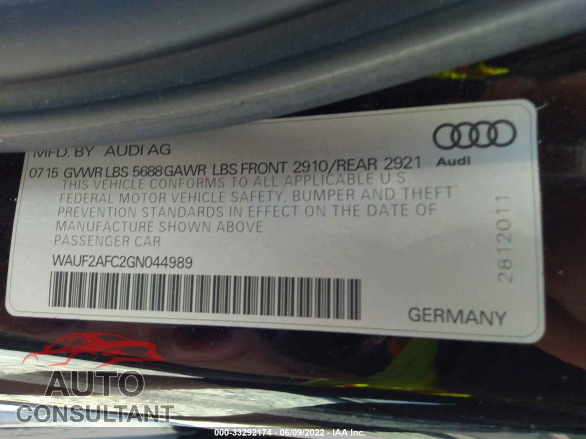 AUDI S6 2016 - WAUF2AFC2GN044989