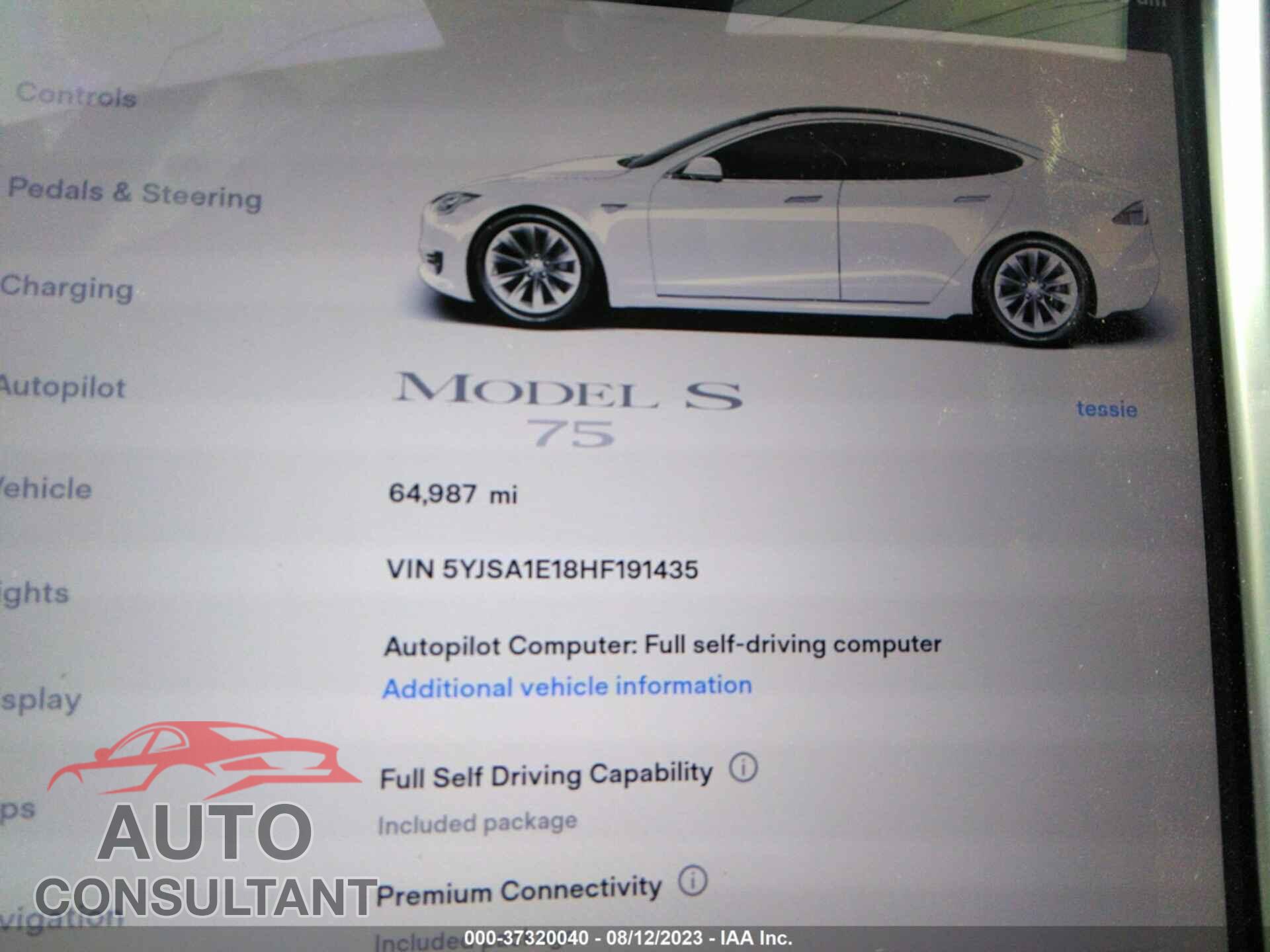 TESLA MODEL S 2017 - 5YJSA1E18HF191435