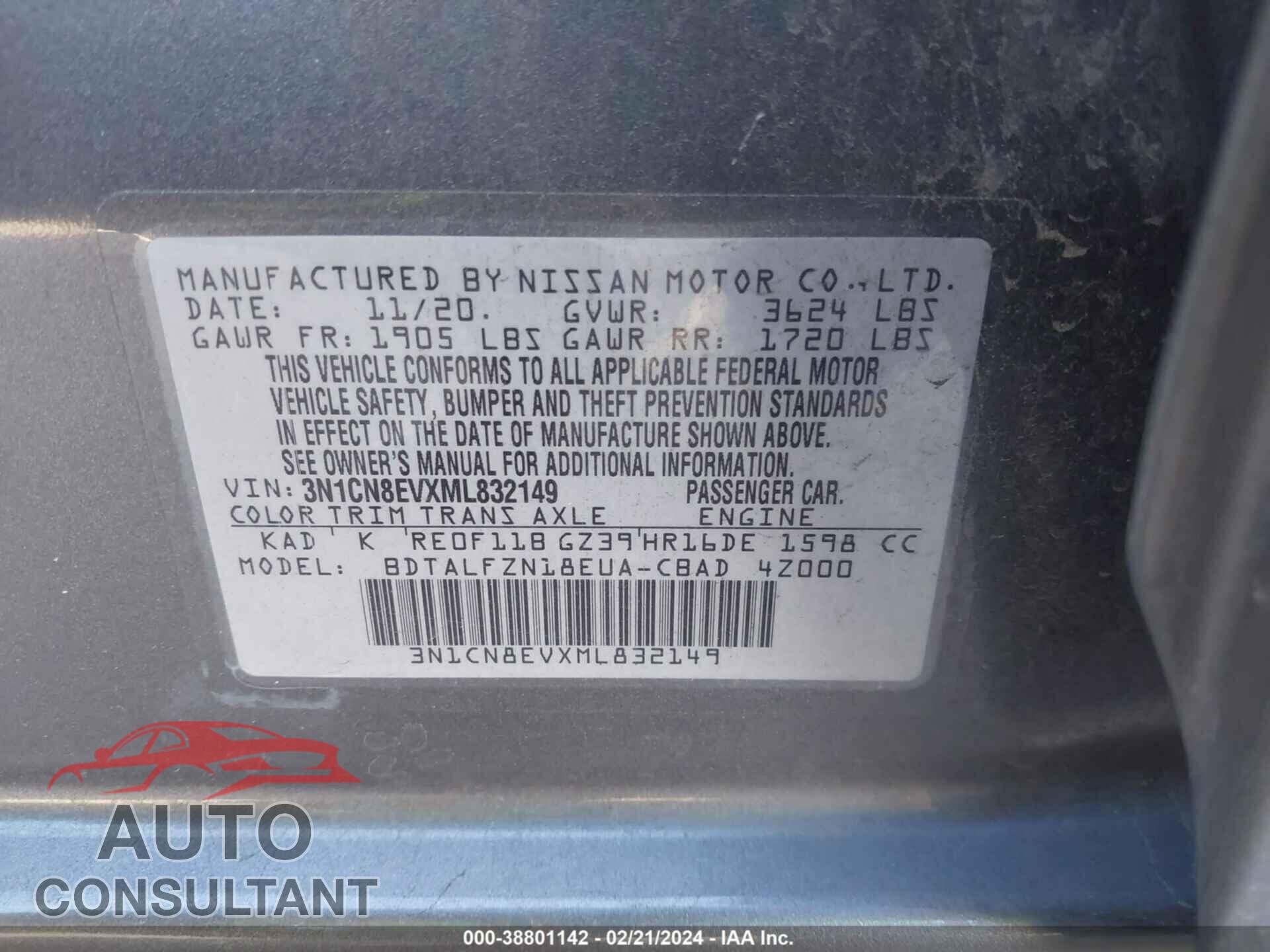 NISSAN VERSA 2021 - 3N1CN8EVXML832149