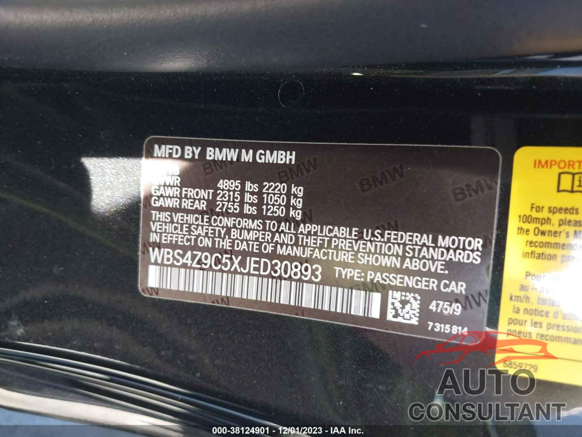 BMW M4 2018 - WBS4Z9C5XJED30893
