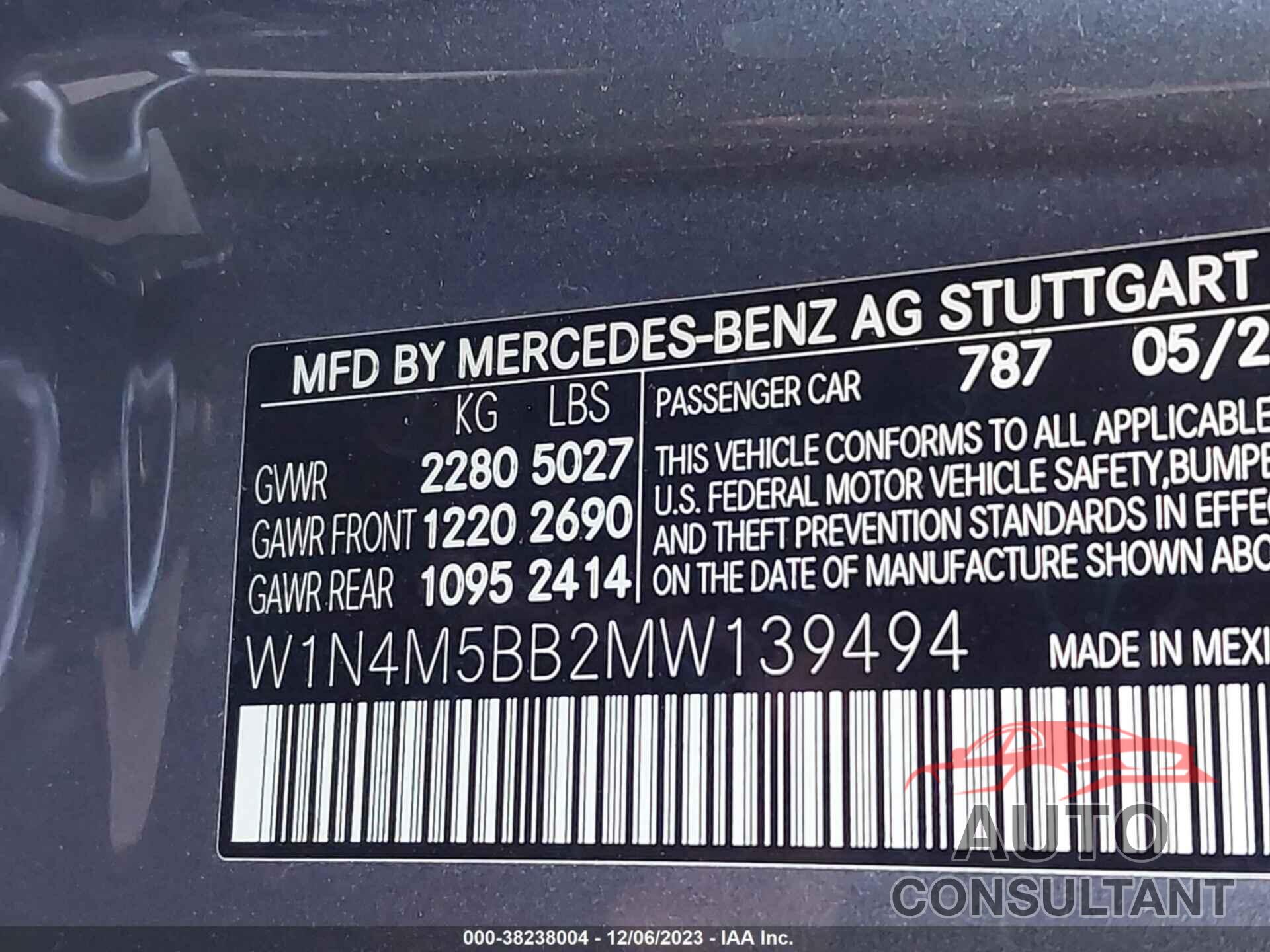 MERCEDES-BENZ GLB 2021 - W1N4M5BB2MW139494