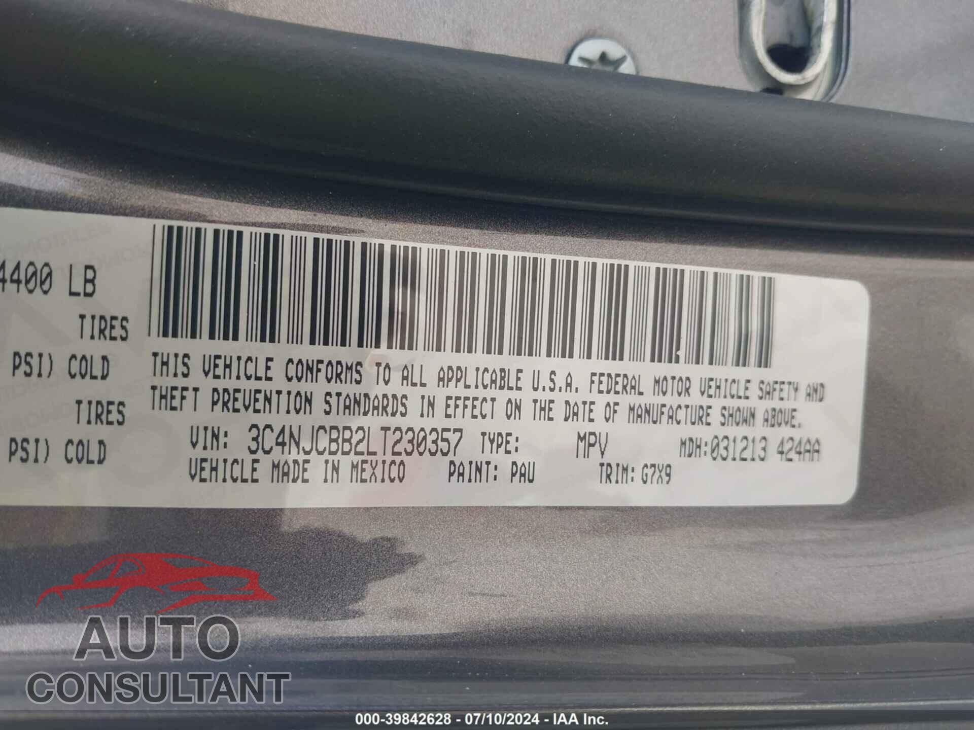 JEEP COMPASS 2020 - 3C4NJCBB2LT230357