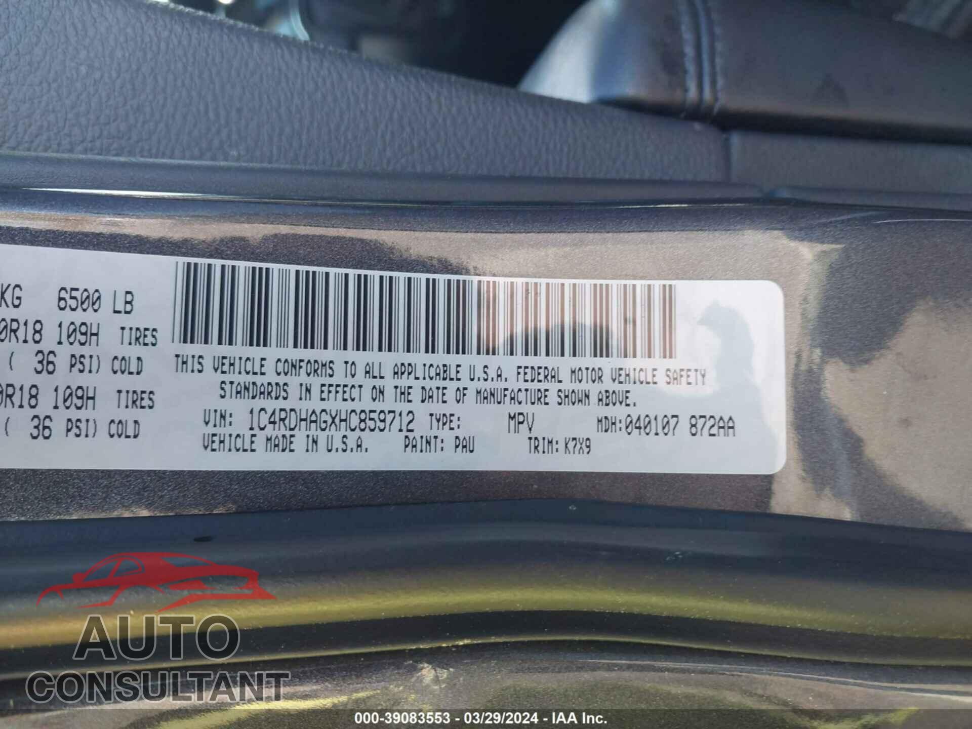 DODGE DURANGO 2017 - 1C4RDHAGXHC859712