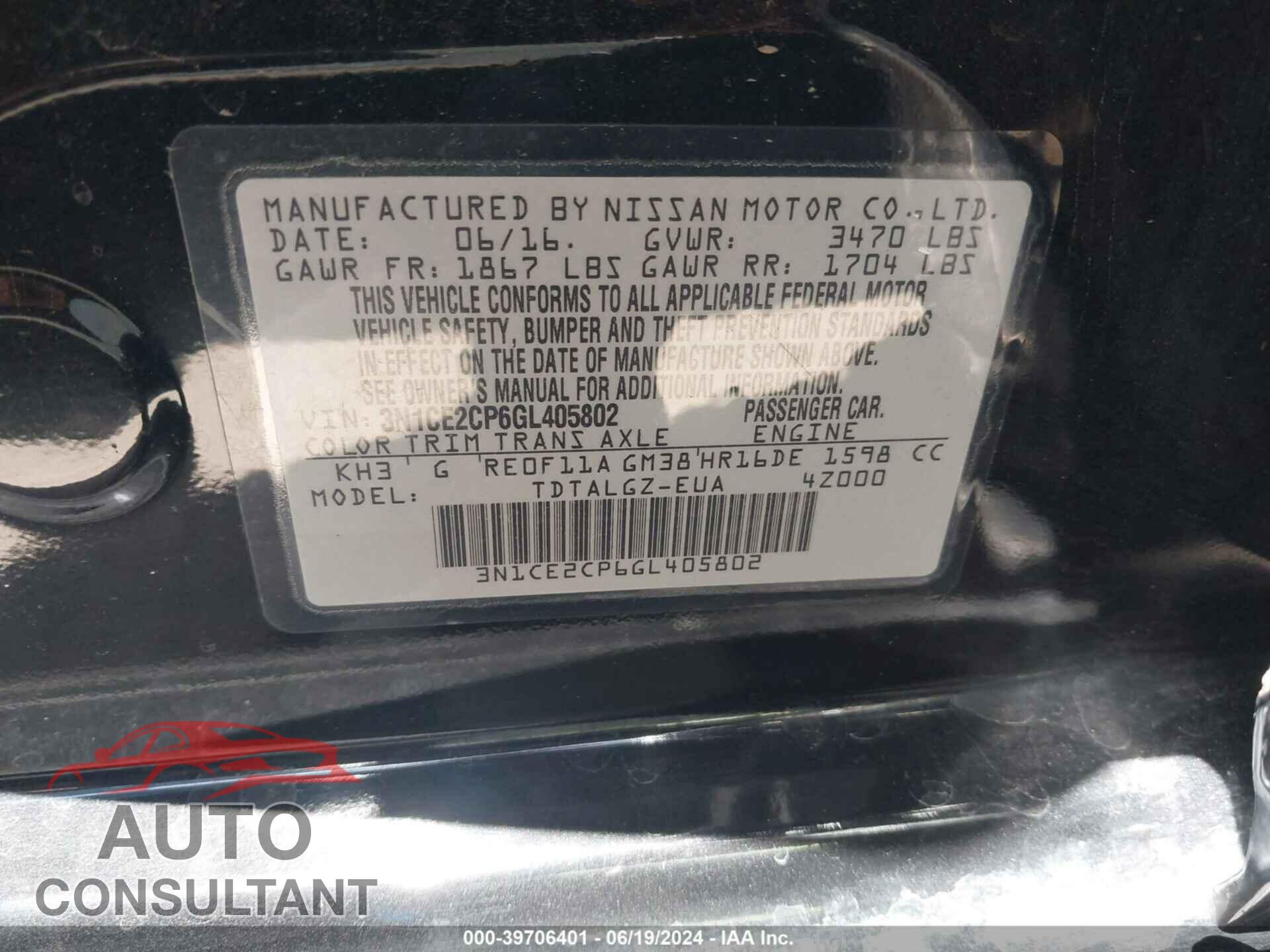 NISSAN VERSA NOTE 2016 - 3N1CE2CP6GL405802