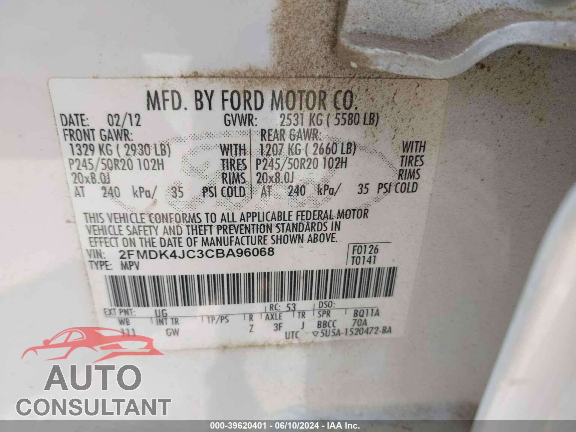 FORD EDGE 2012 - 2FMDK4JC3CBA96068
