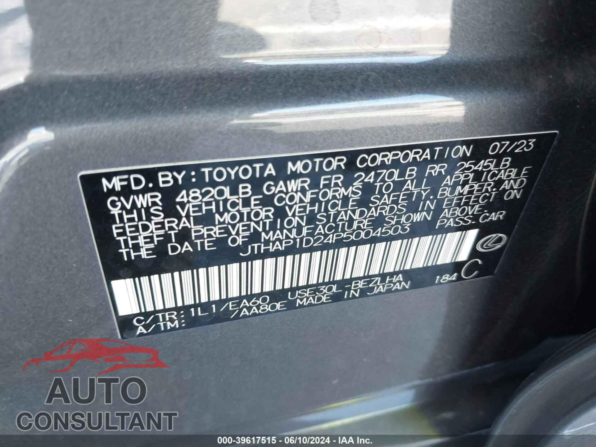 LEXUS IS 500 2023 - JTHAP1D24P5004503