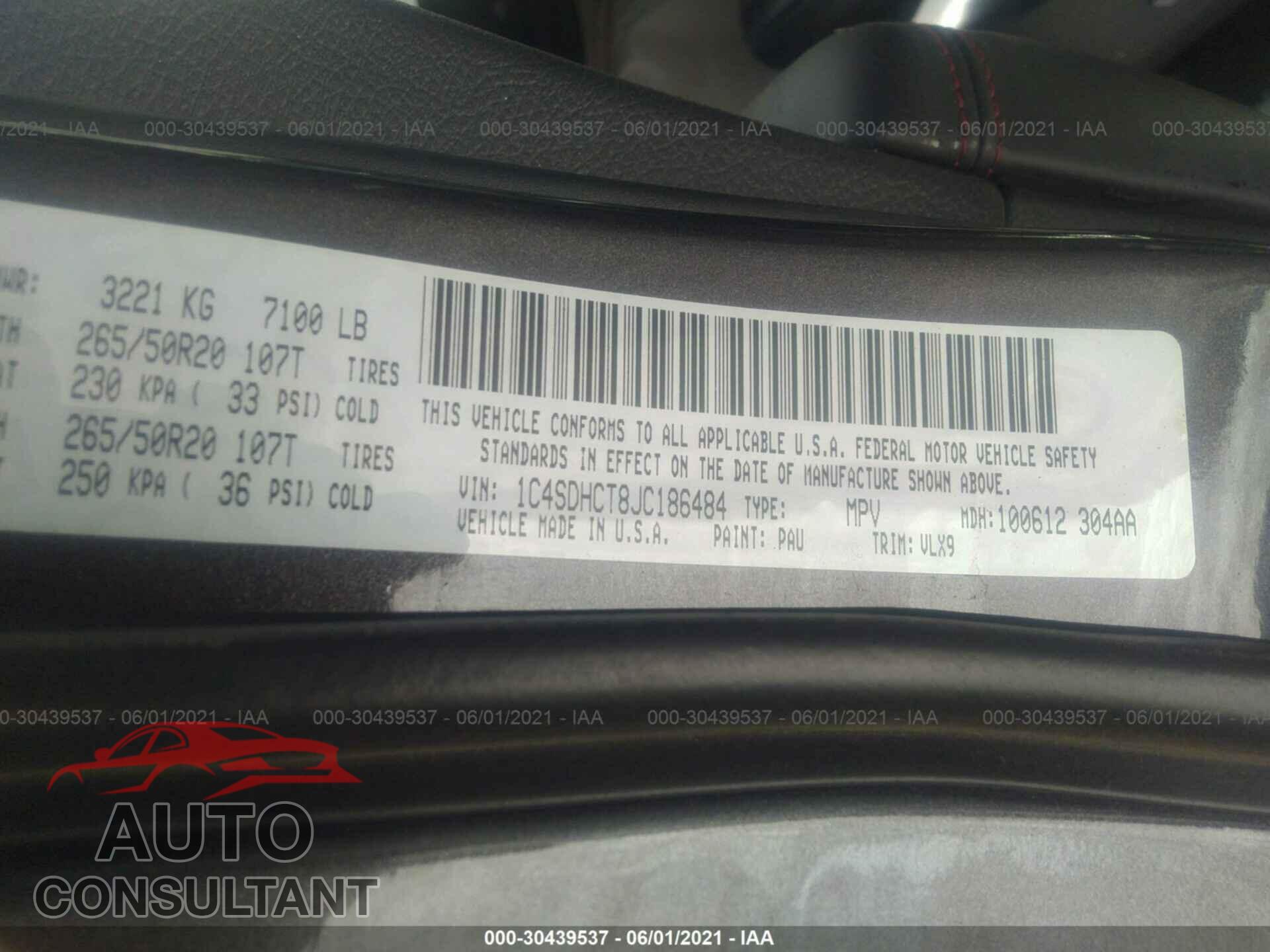 DODGE DURANGO 2018 - 1C4SDHCT8JC186484