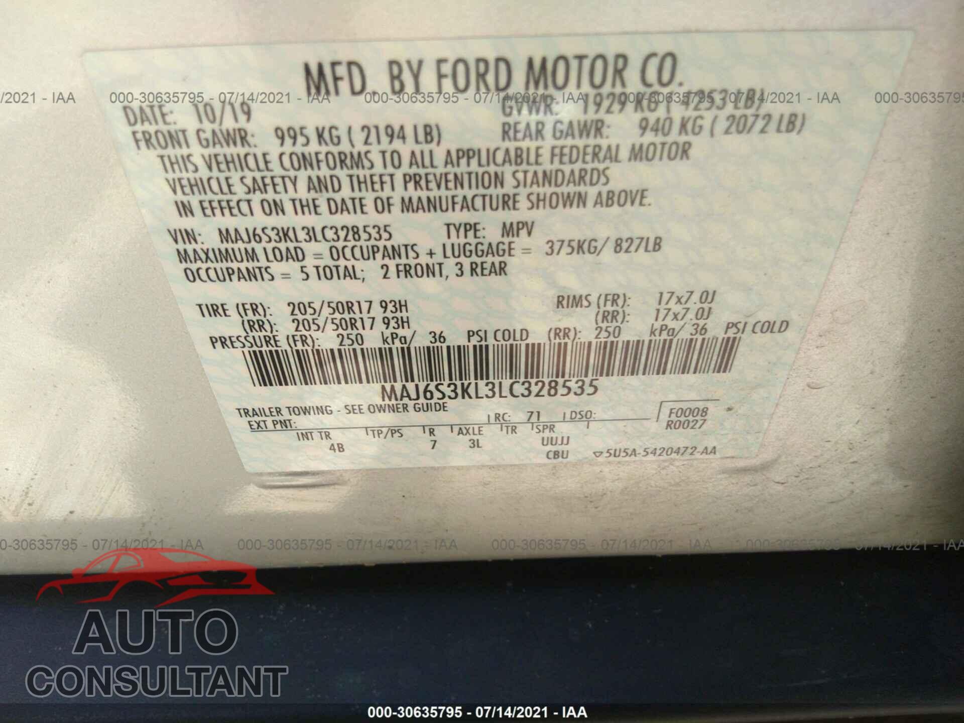 FORD ECOSPORT 2020 - MAJ6S3KL3LC328535