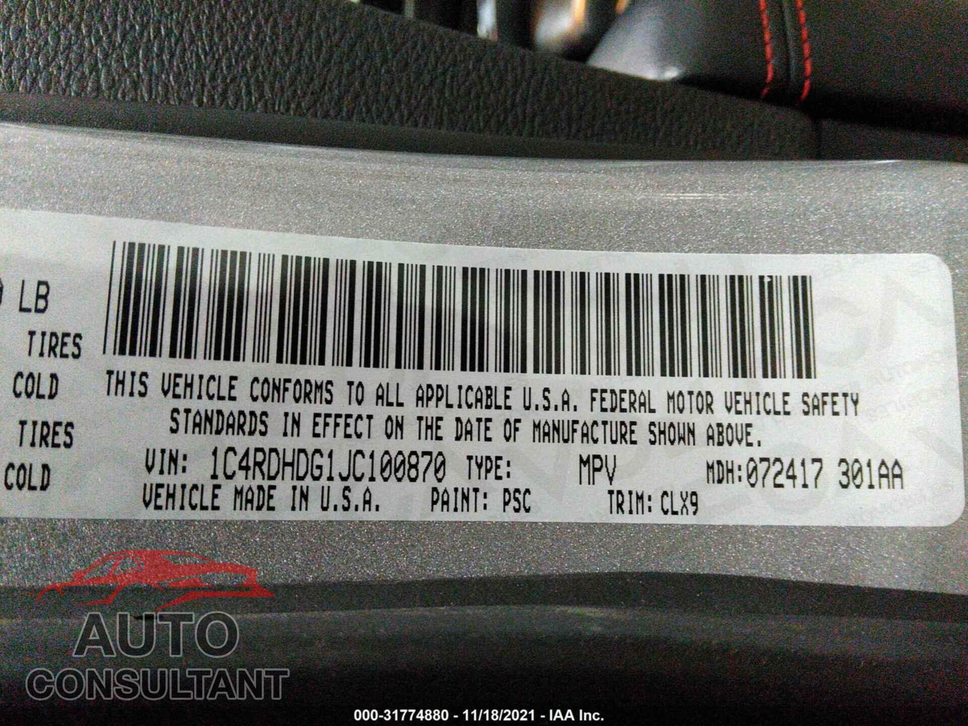 DODGE DURANGO 2018 - 1C4RDHDG1JC100870