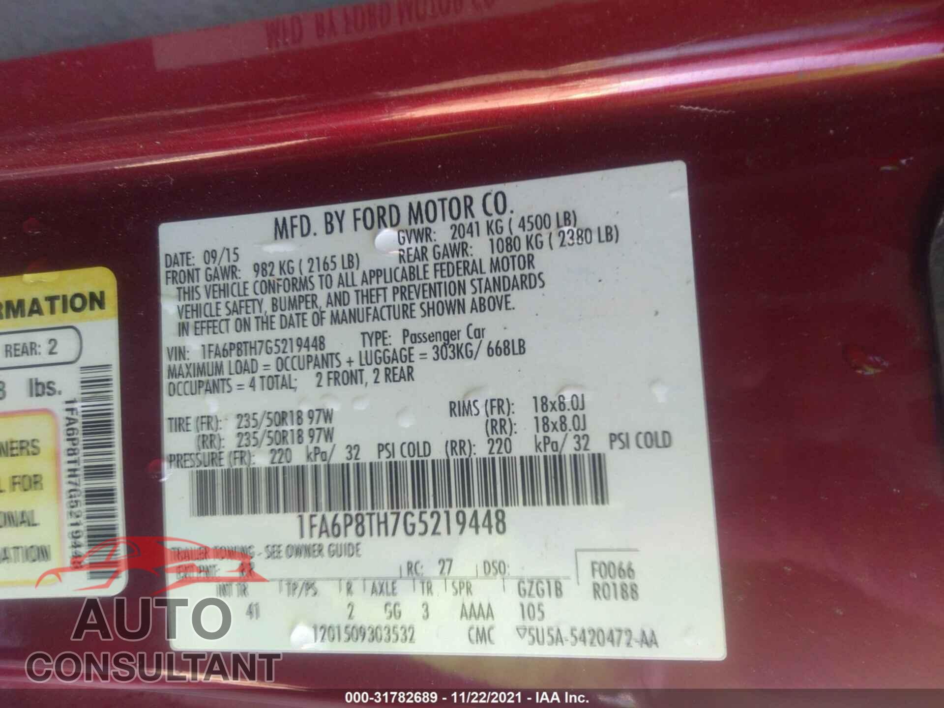 FORD MUSTANG 2016 - 1FA6P8TH7G5219448