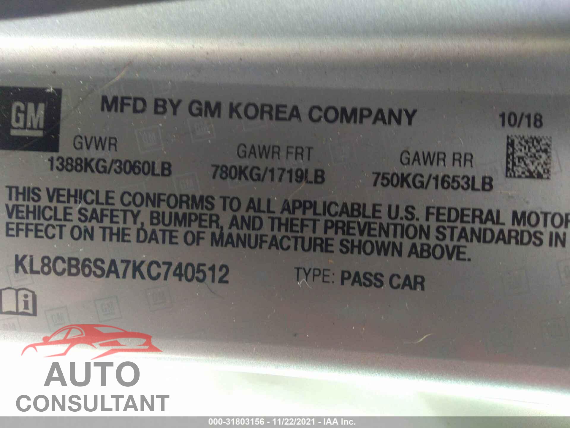 CHEVROLET SPARK 2019 - KL8CB6FA7KB740512