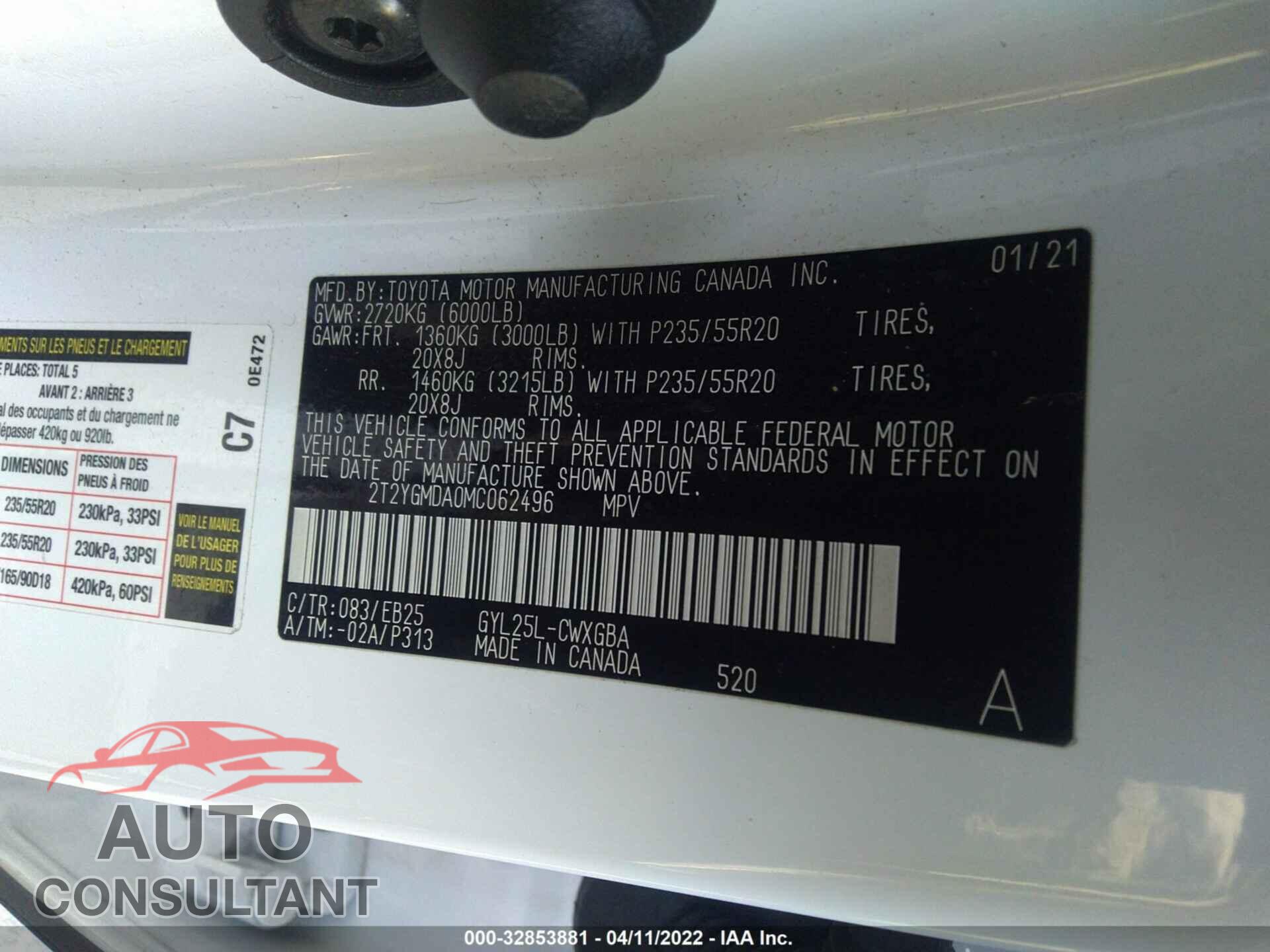 LEXUS RX 2021 - 2T2YGMDA0MC062496