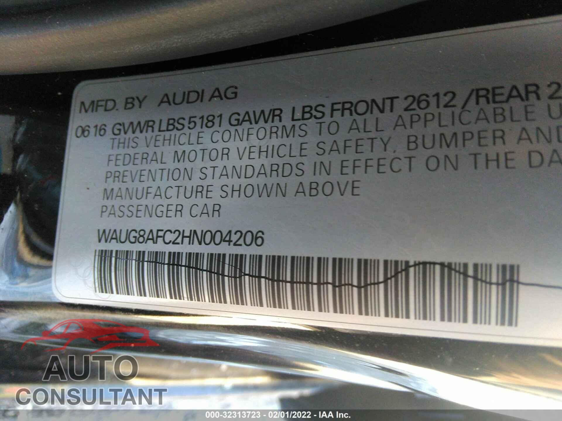 AUDI A6 2017 - WAUG8AFC2HN004206