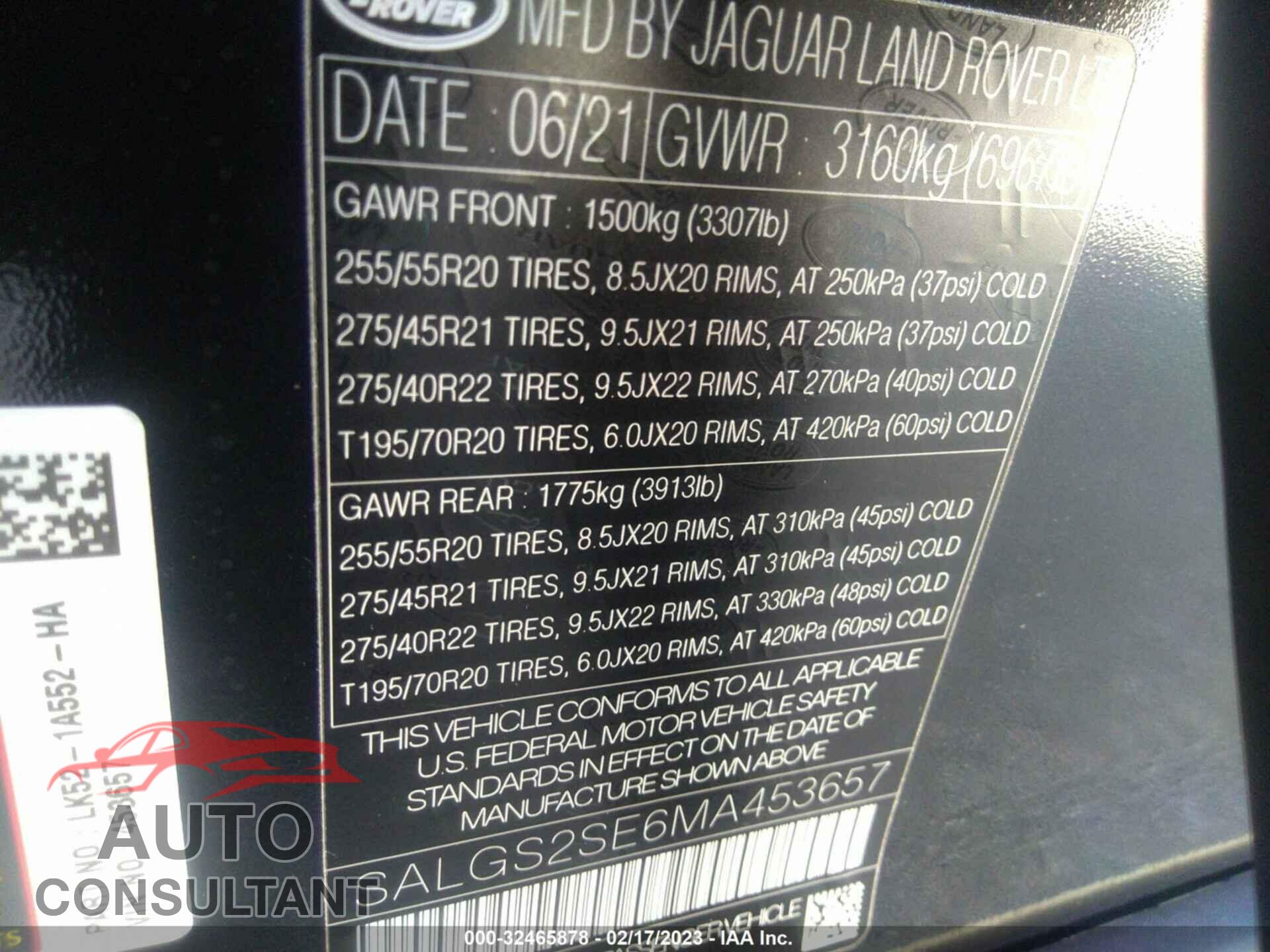 LAND ROVER RANGE ROVER 2021 - SALGS2SE6MA453657