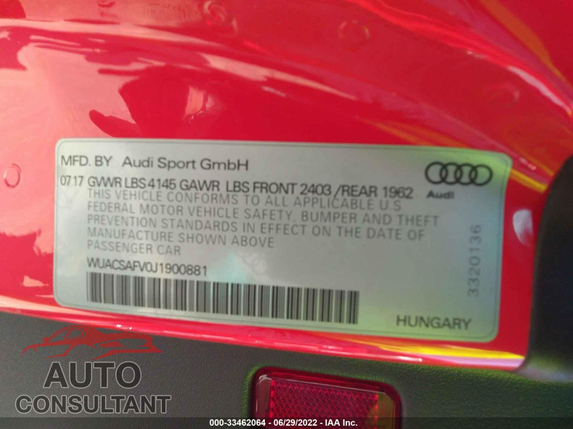 AUDI TT RS 2018 - WUACSAFV0J1900881