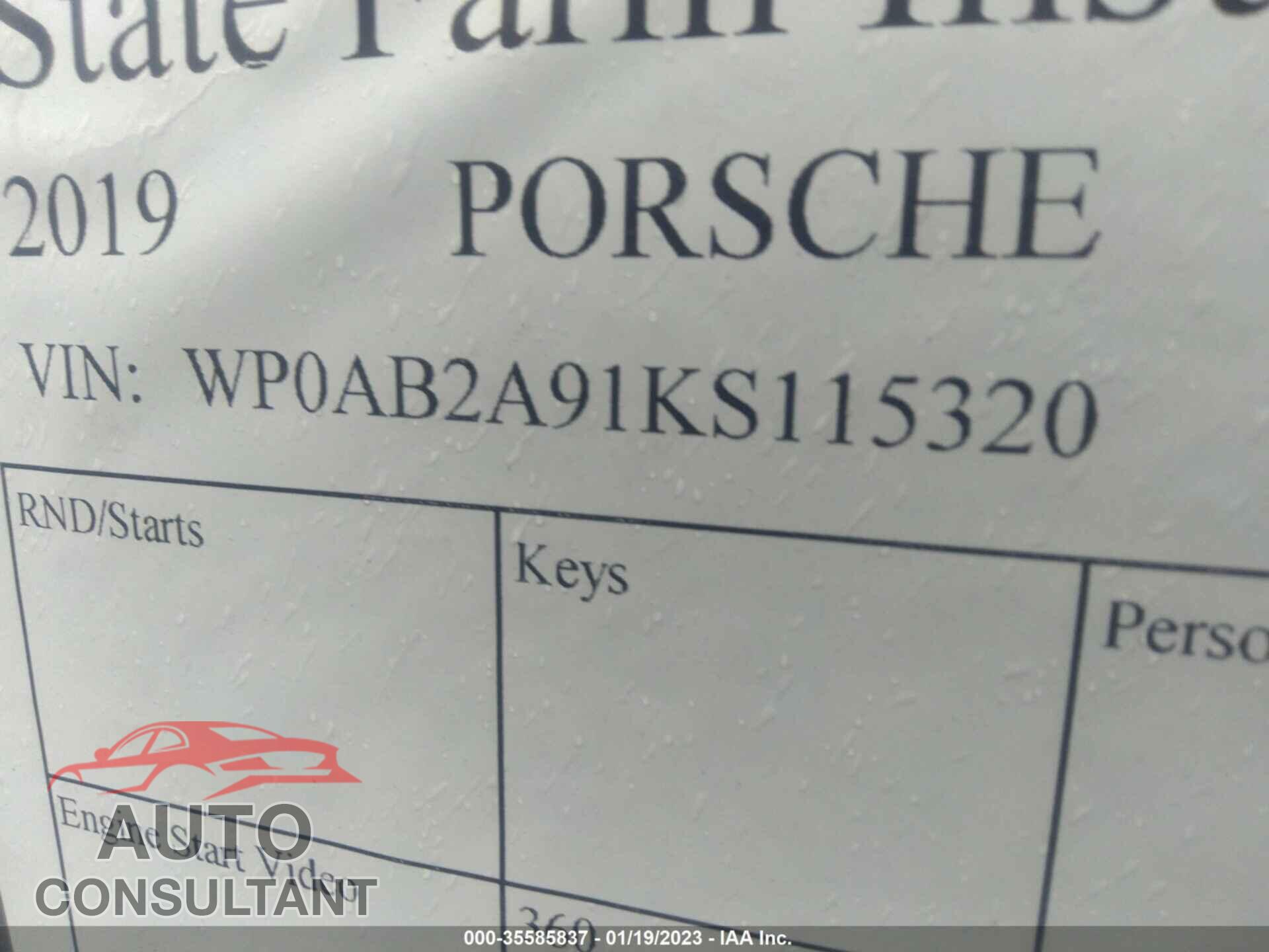 PORSCHE 911 2019 - WP0AB2A91KS115320