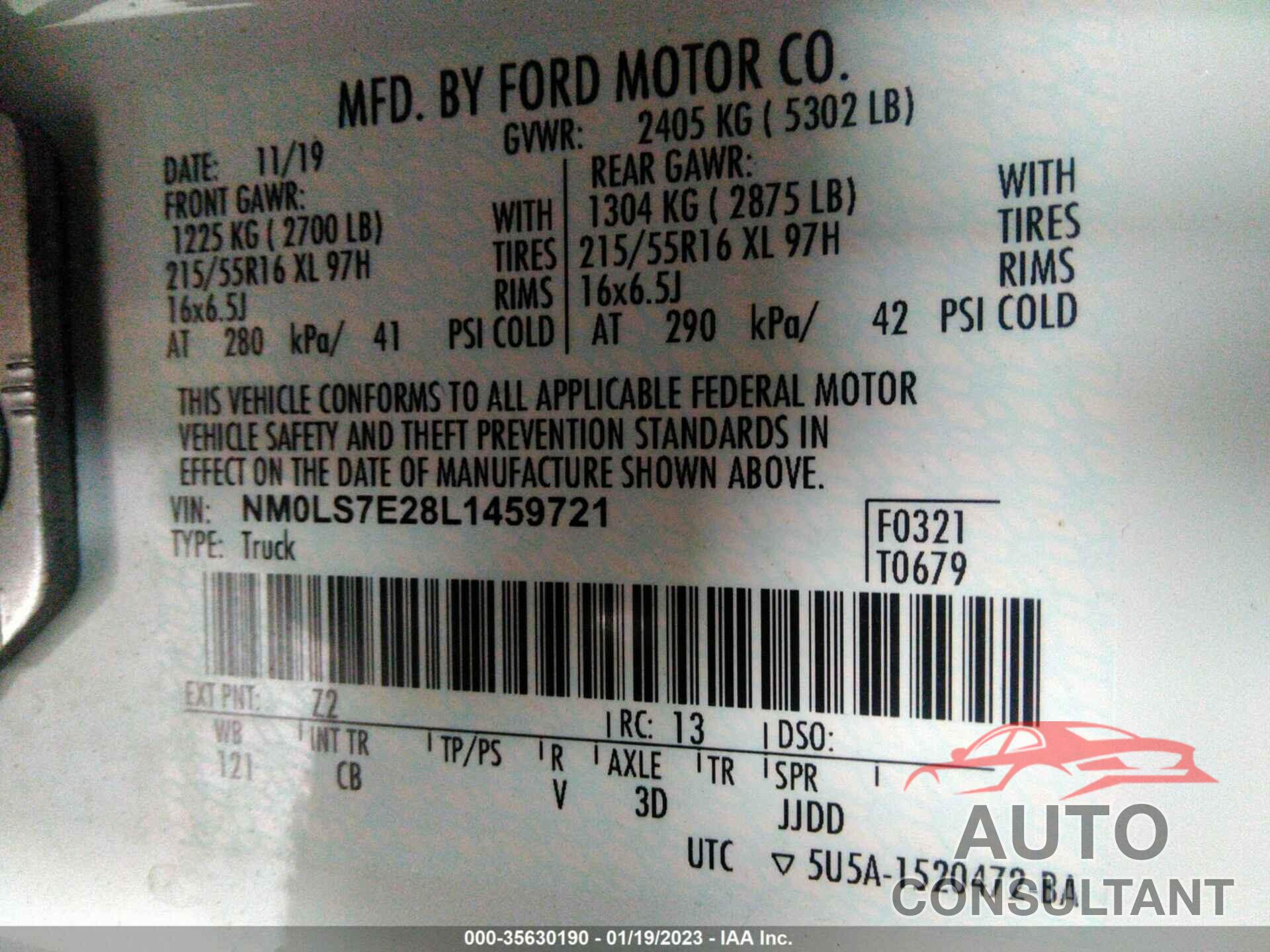 FORD TRANSIT CONNECT 2020 - NM0LS7E28L1459721