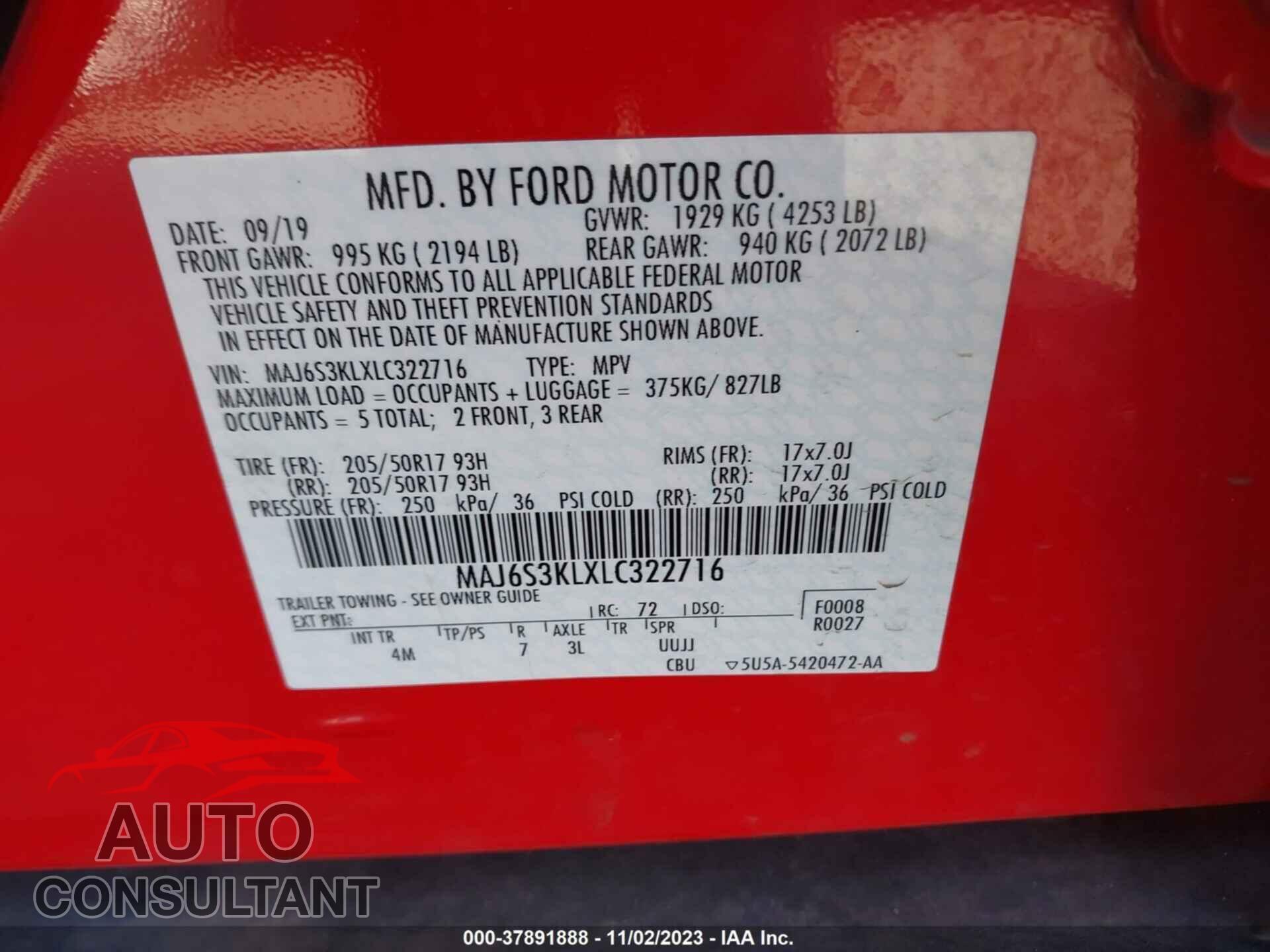 FORD ECOSPORT 2020 - MAJ6S3KLXLC322716