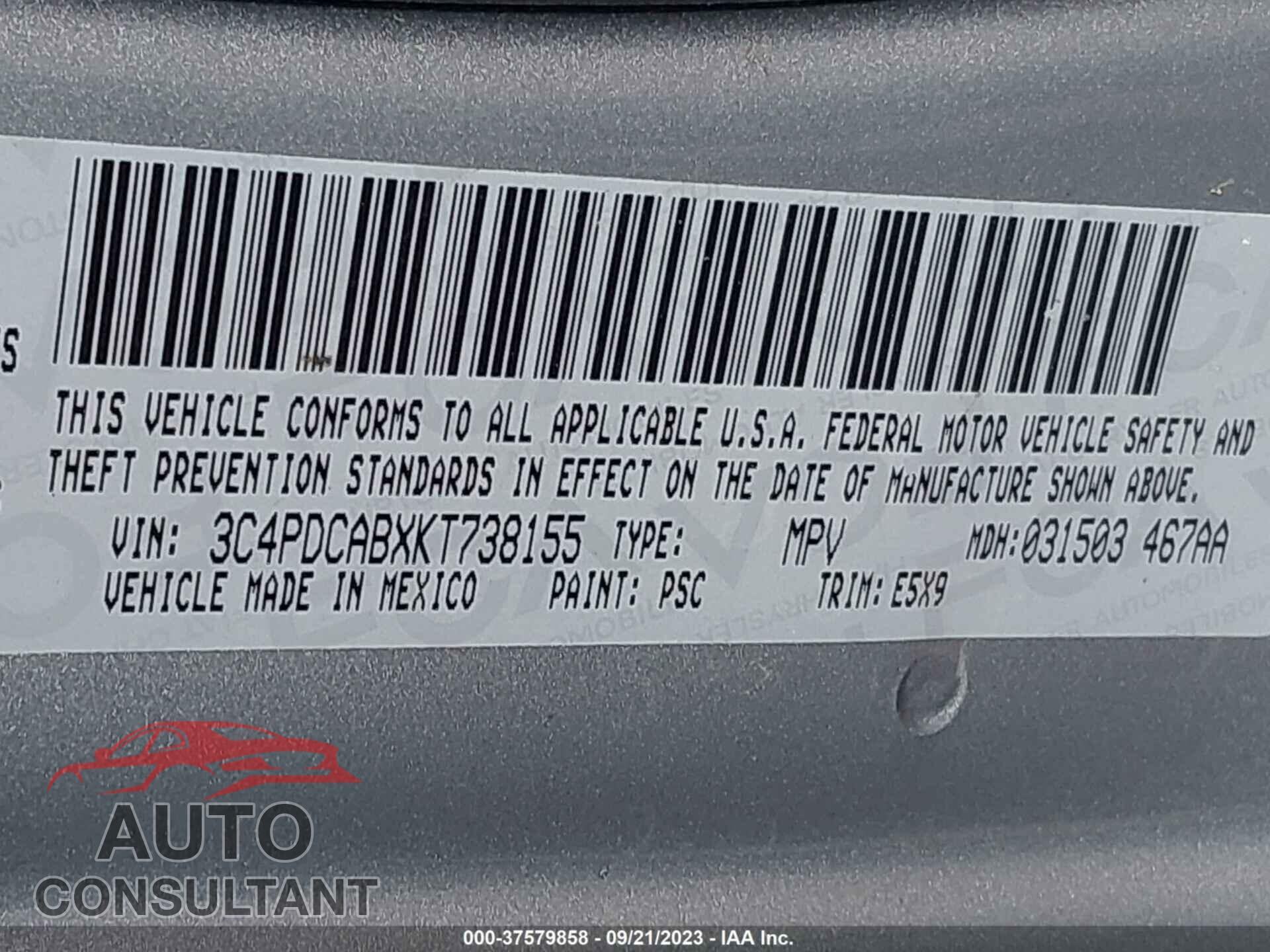 DODGE JOURNEY 2019 - 3C4PDCABXKT738155