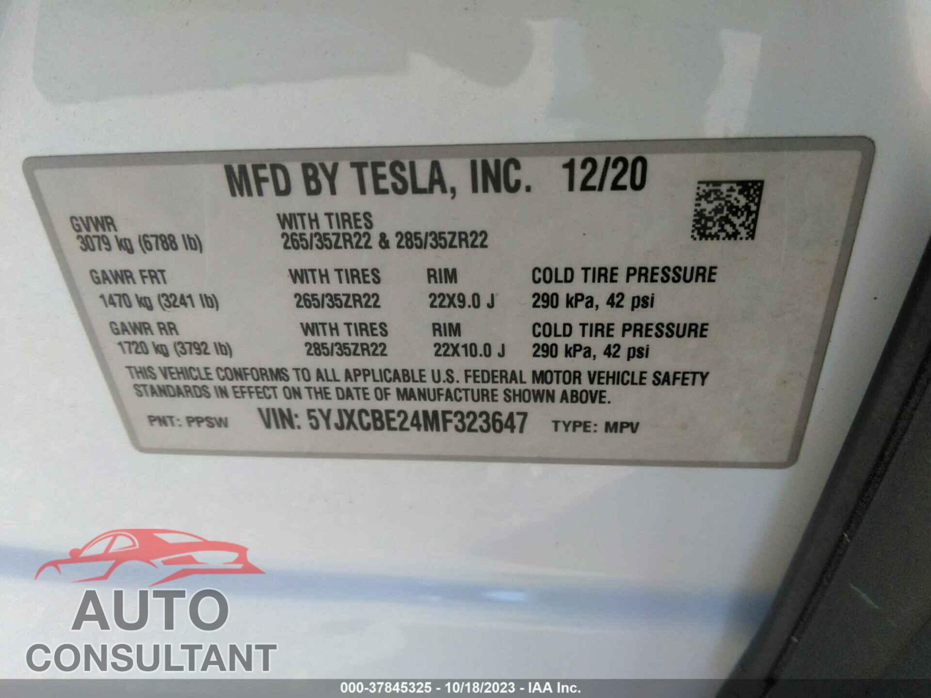 TESLA MODEL X 2021 - 5YJXCBE24MF323647