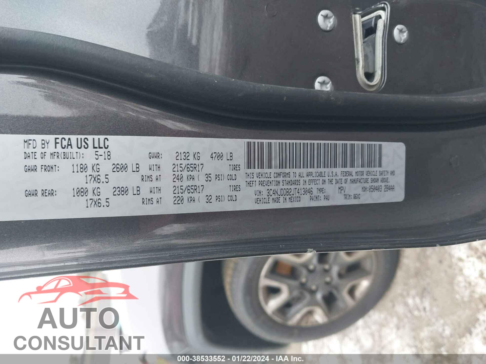 JEEP COMPASS 2018 - 3C4NJDDB2JT413046