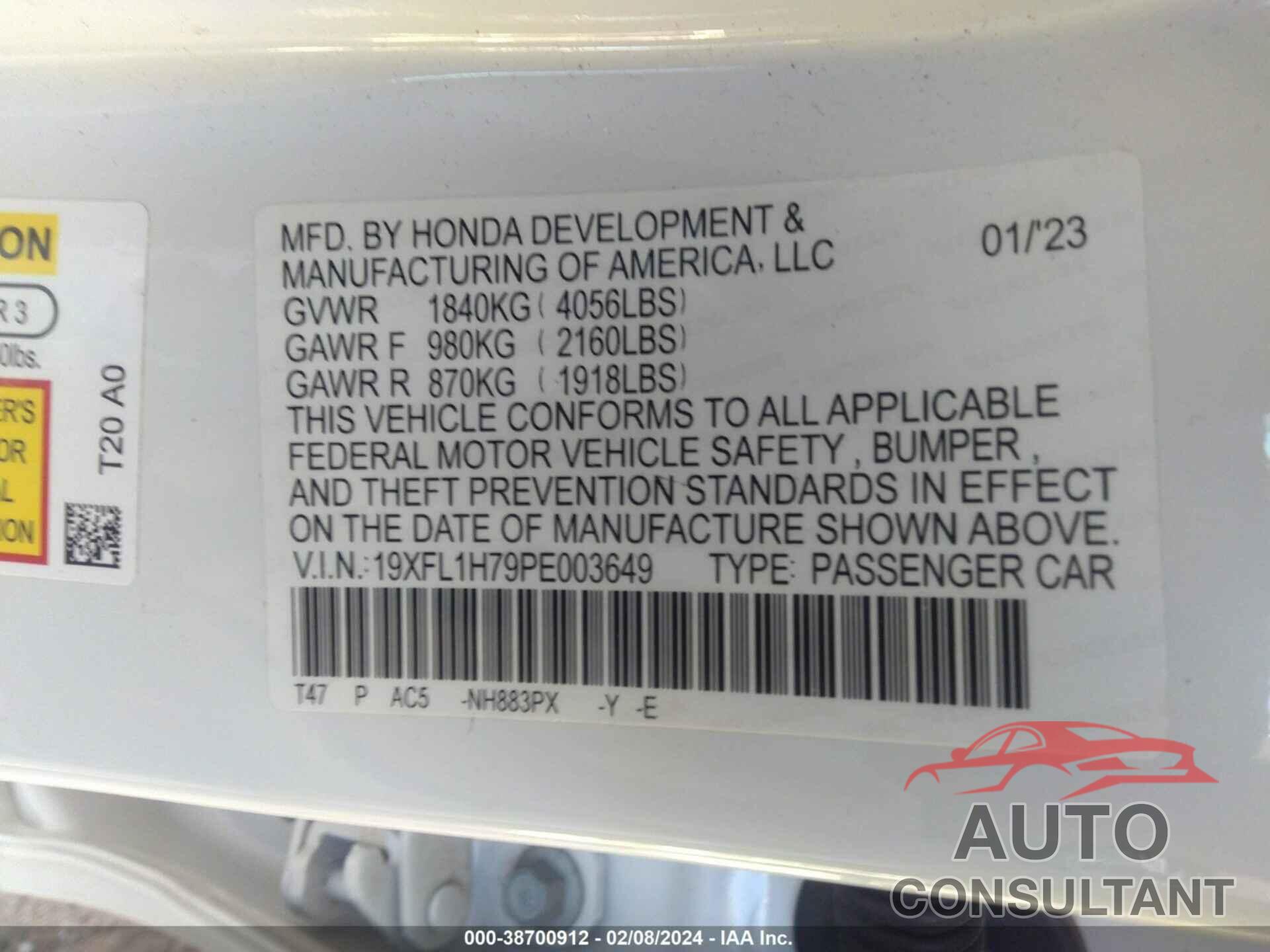 HONDA CIVIC 2023 - 19XFL1H79PE003649