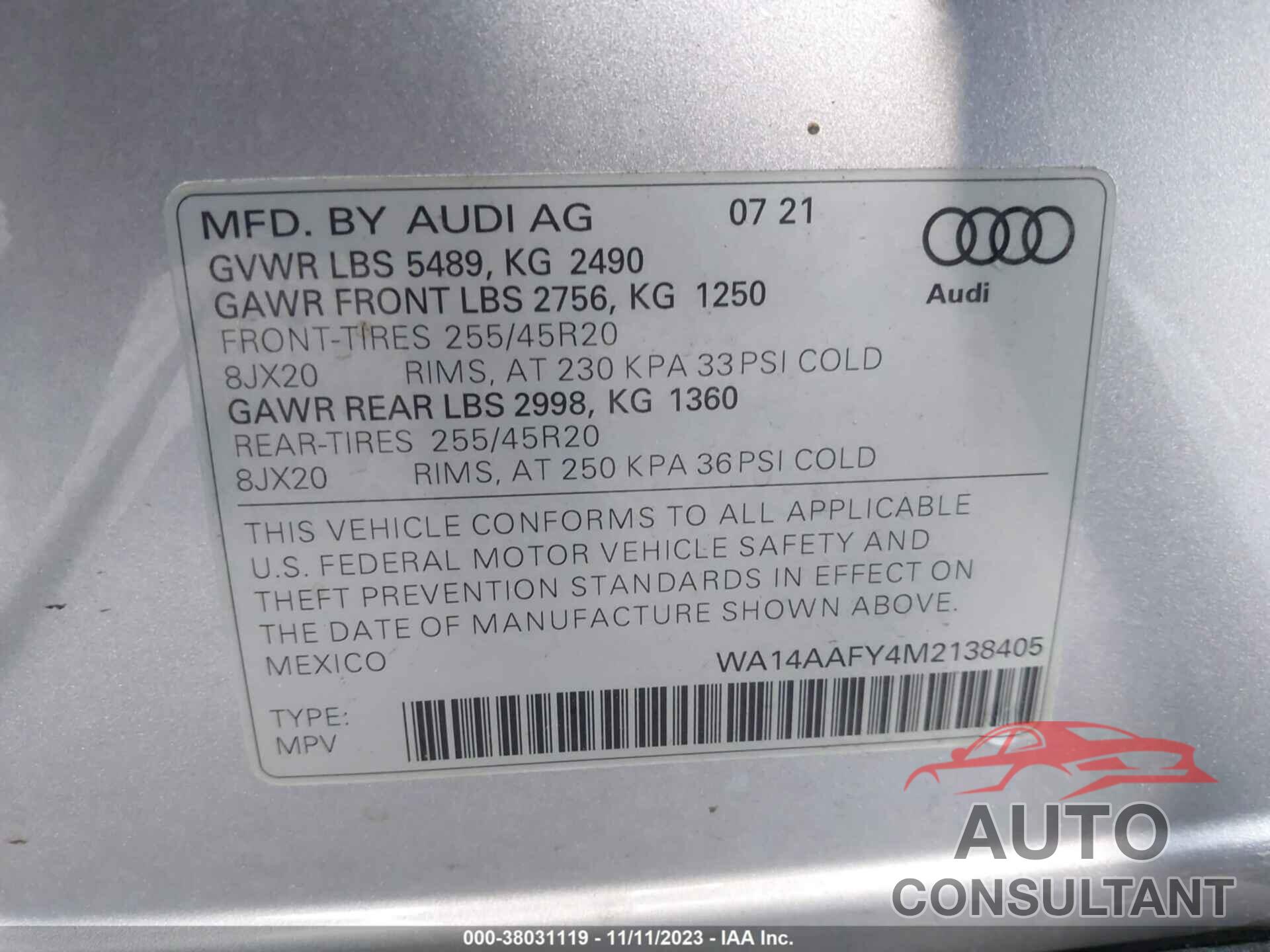 AUDI Q5 2021 - WA14AAFY4M2138405