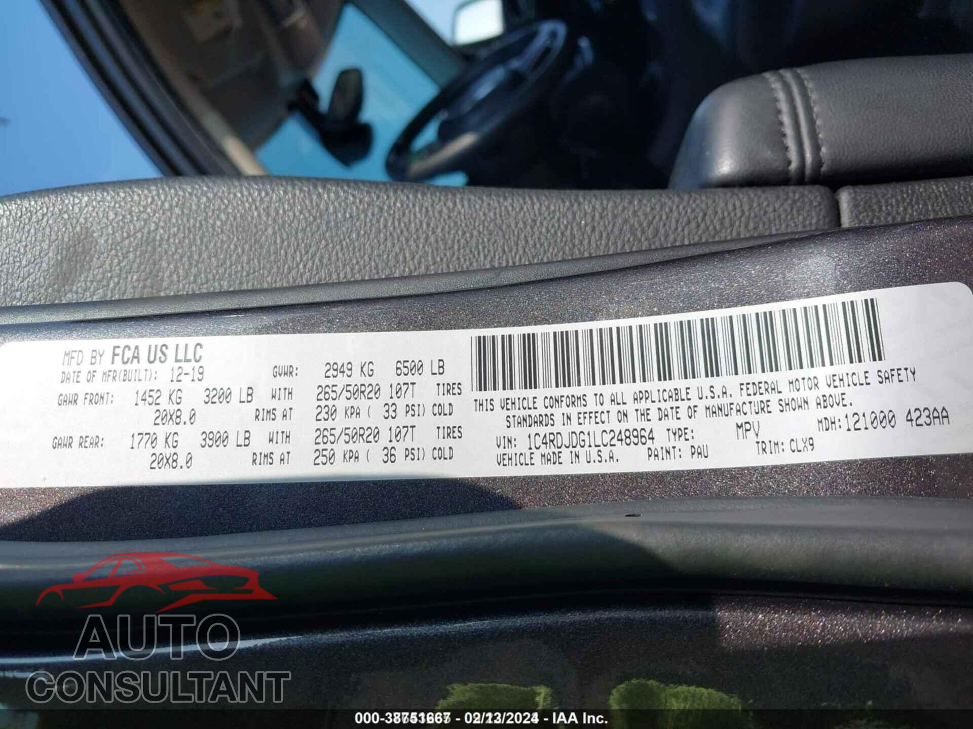 DODGE DURANGO 2020 - 1C4RDJDG1LC248964