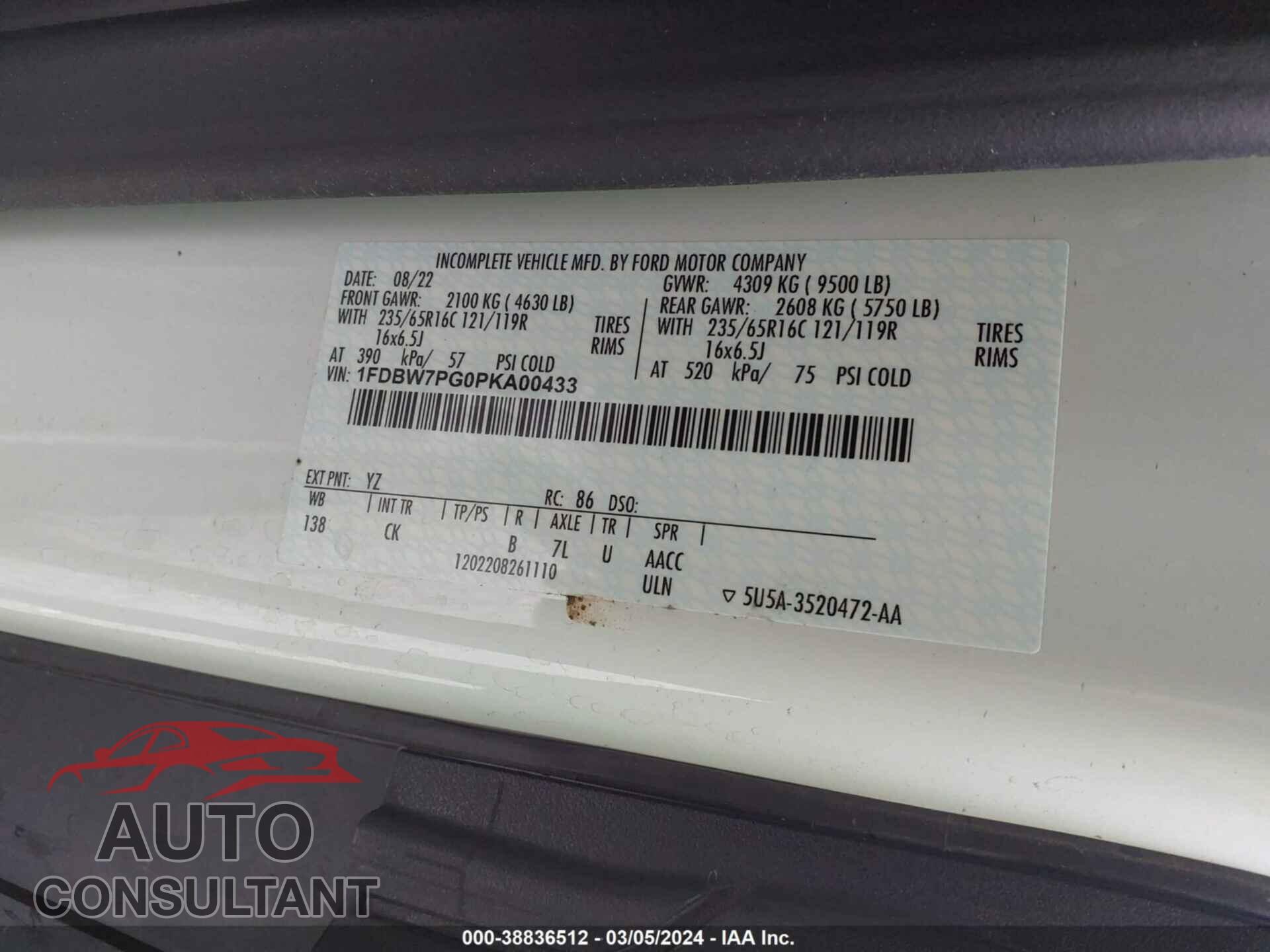 FORD TRANSIT 2023 - 1FDBW7PG0PKA00433
