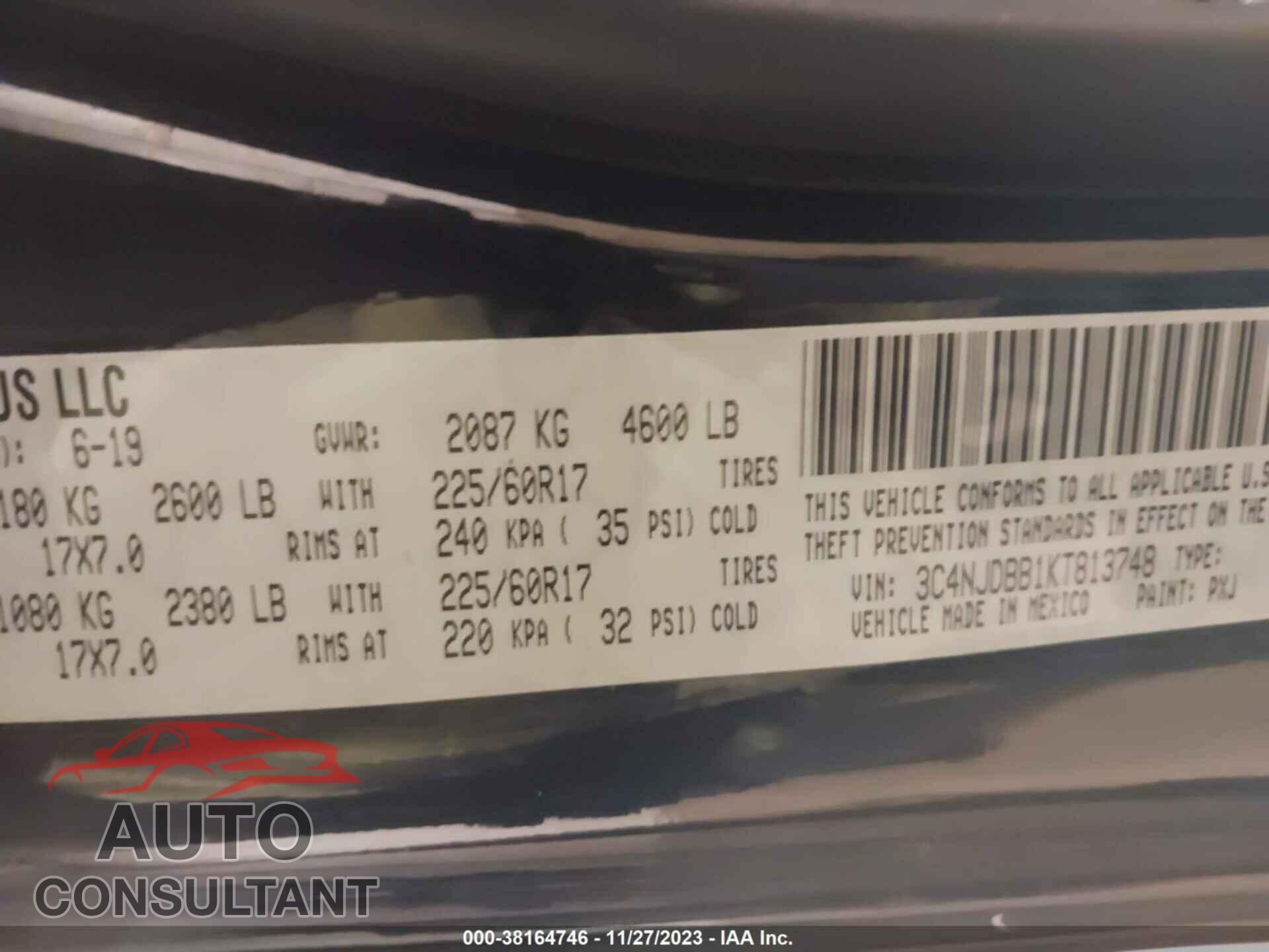 JEEP COMPASS 2019 - 3C4NJDBB1KT813748