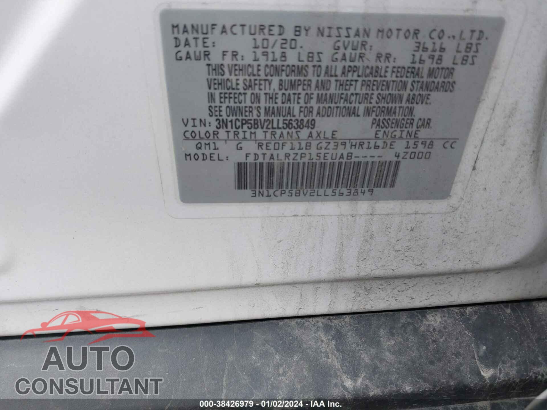 NISSAN KICKS 2020 - 3N1CP5BV2LL563849