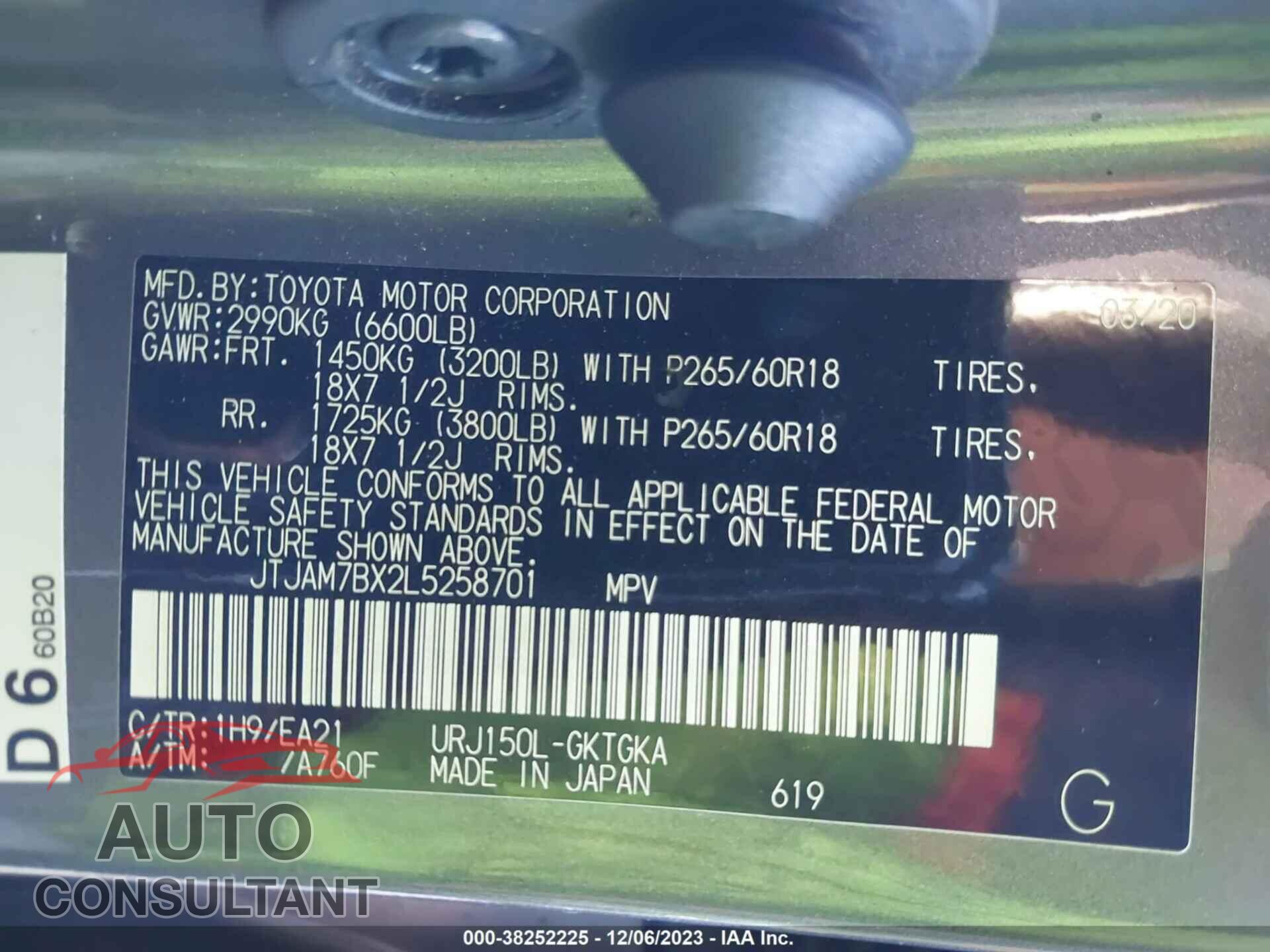 LEXUS 460 2020 - JTJAM7BX2L5258701