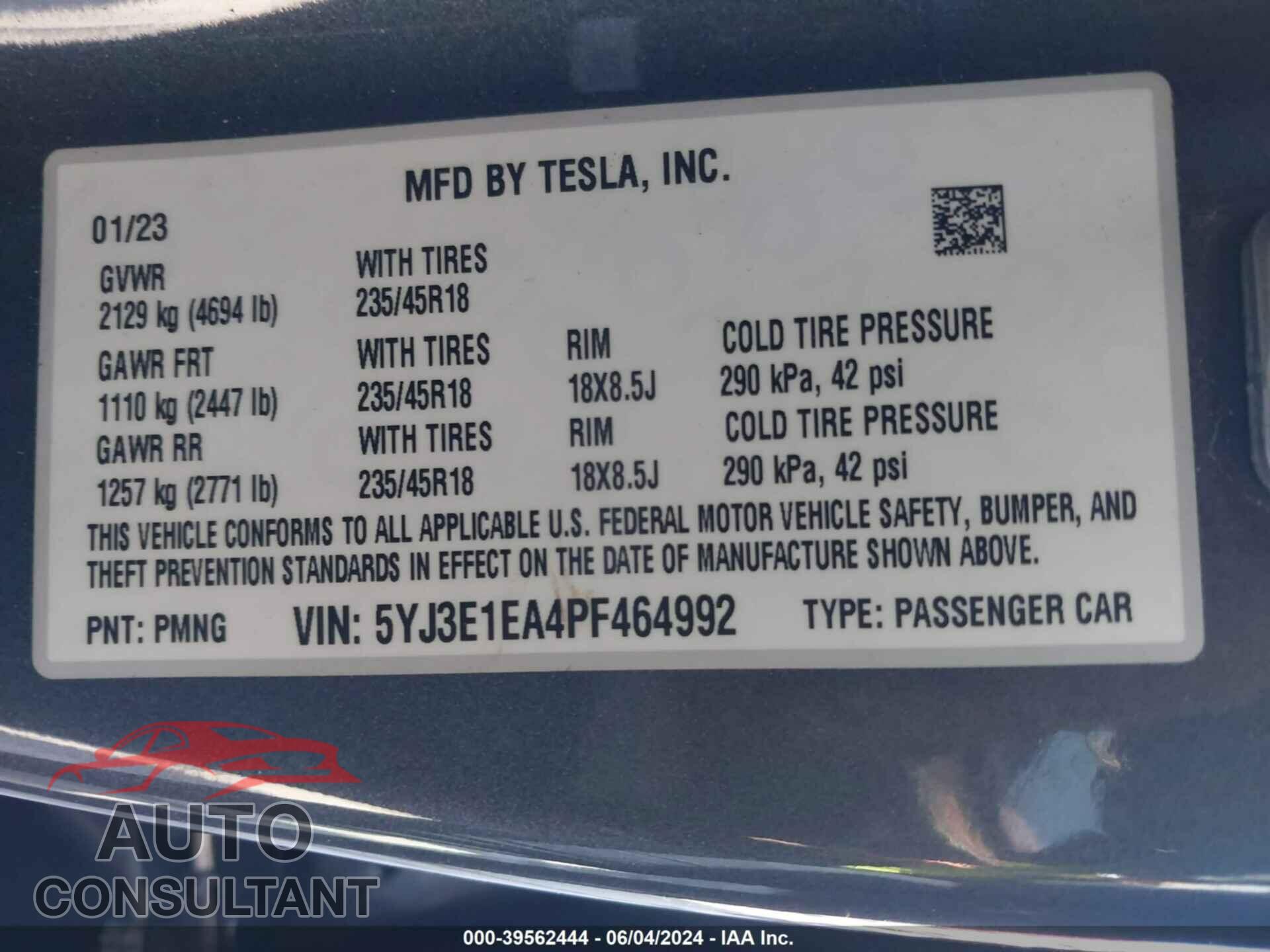 TESLA MODEL 3 2023 - 5YJ3E1EA4PF464992